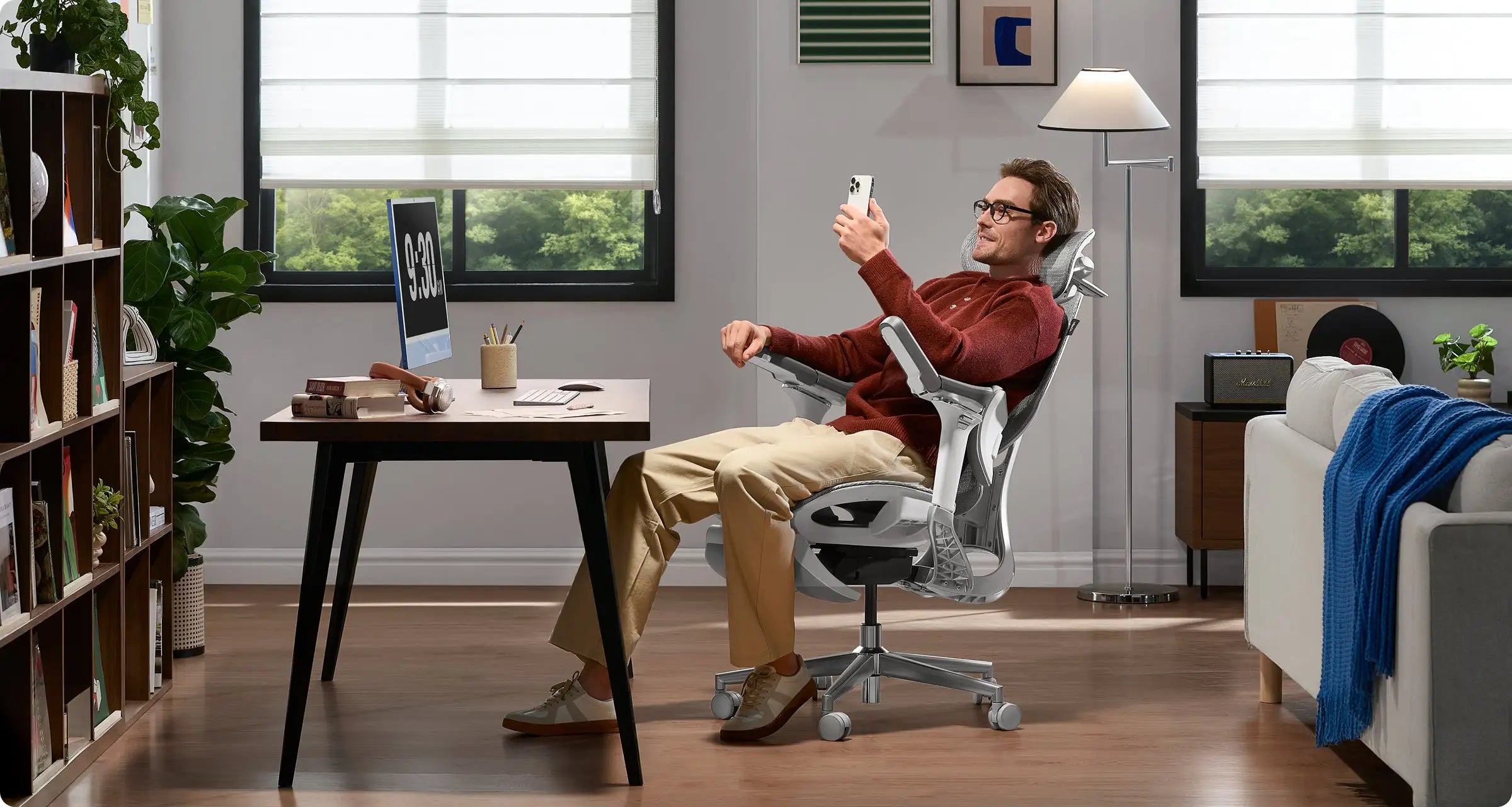 Ergonomic office chair with an integrated adjustable lumbar support for lower back comfort.