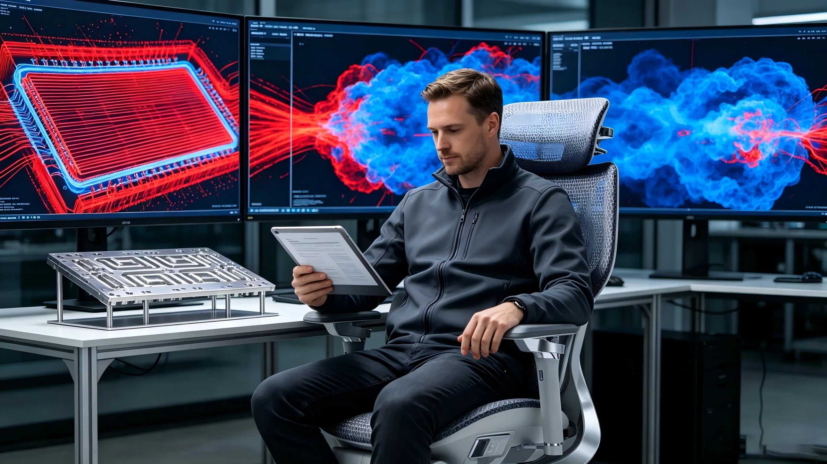 Flexible Unterarmstützung zur Vermeidung von physischem Stress bei langen Simulations-Phasen.