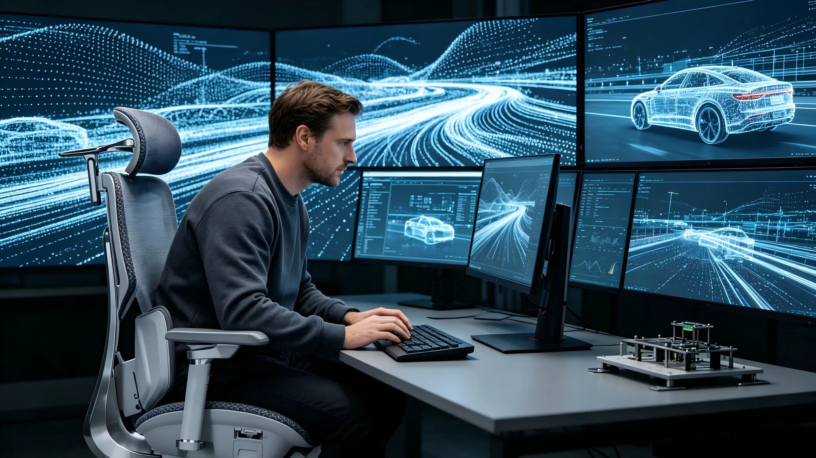 Flexible Unterarmstützung zur Entlastung von Schulter- und Nackenmuskulatur beim Coding.