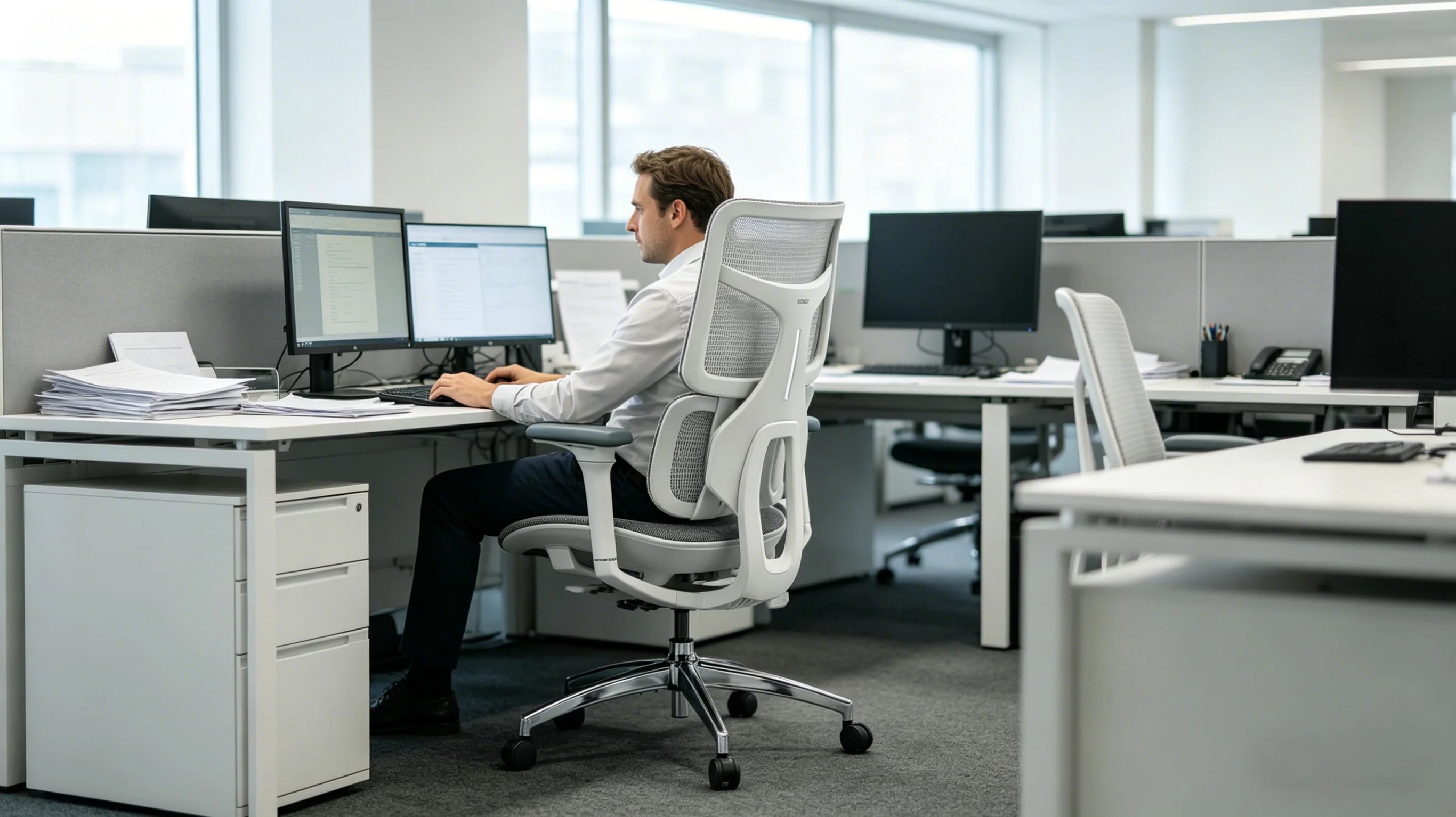 Rear view showing the bionic dual-wing support system of the ergonomic chair for back pain for pelvic alignment.