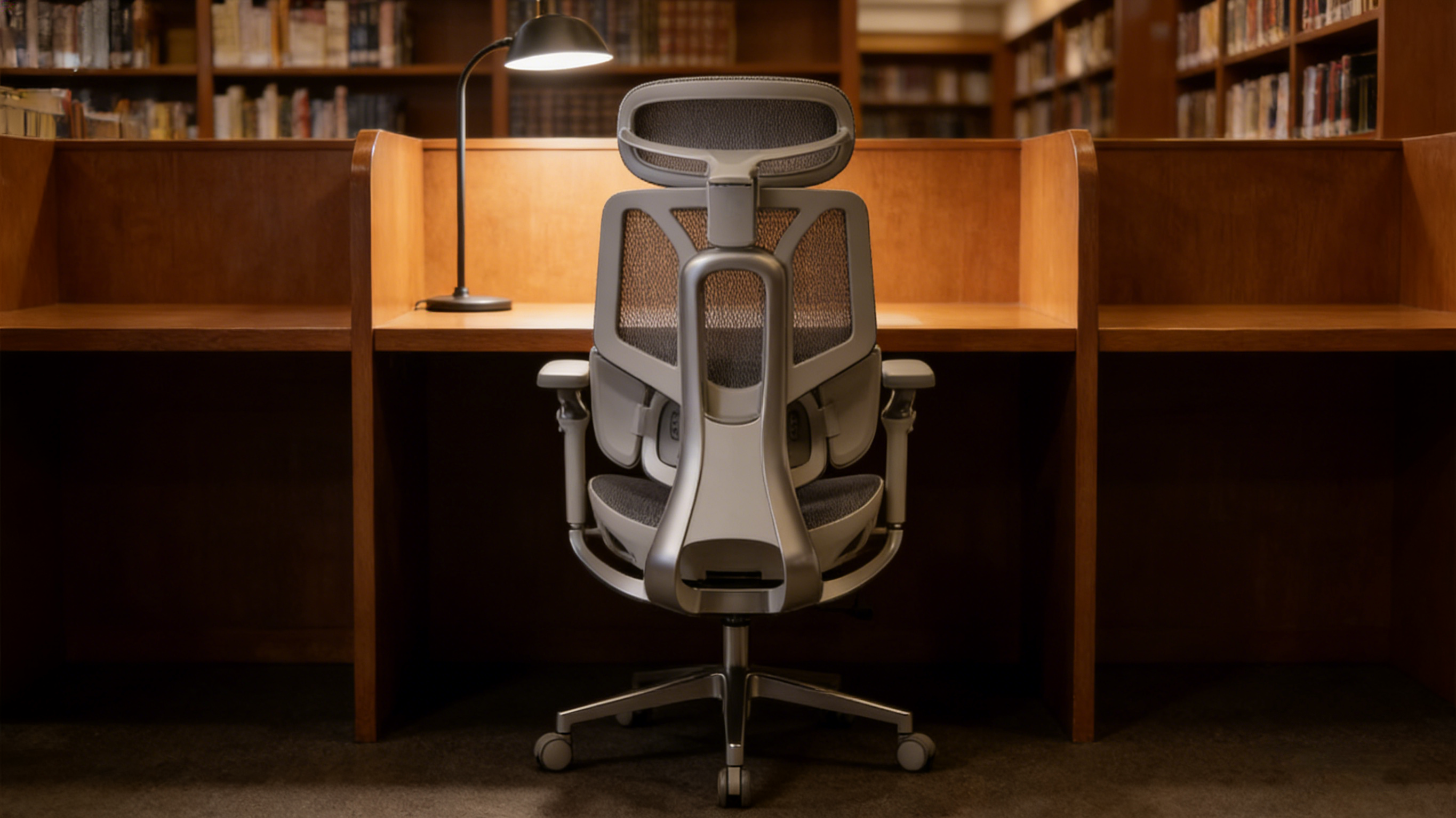 Office chair ergonomic design featuring a sleek polished chrome five-star base.