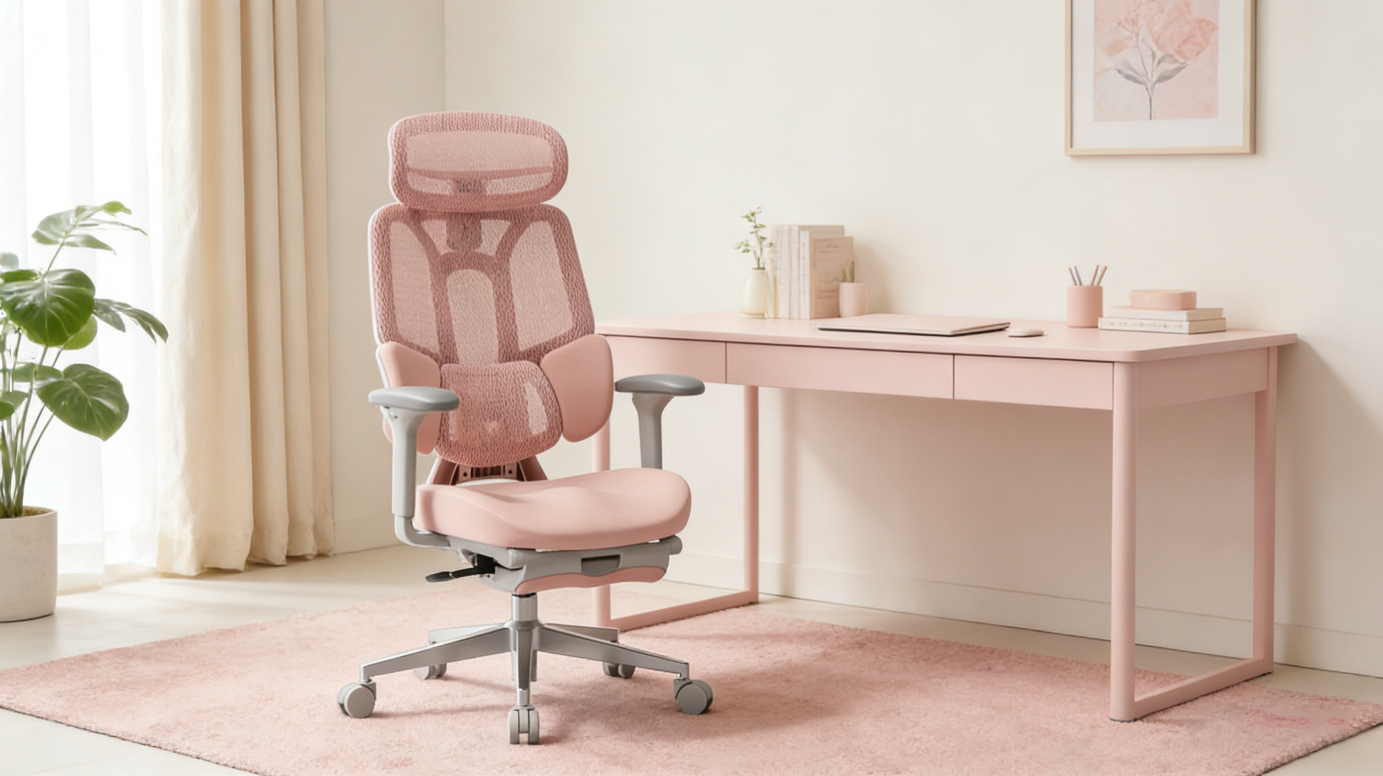 Stylish pink ergonomic office chair for a modern home office glow-up