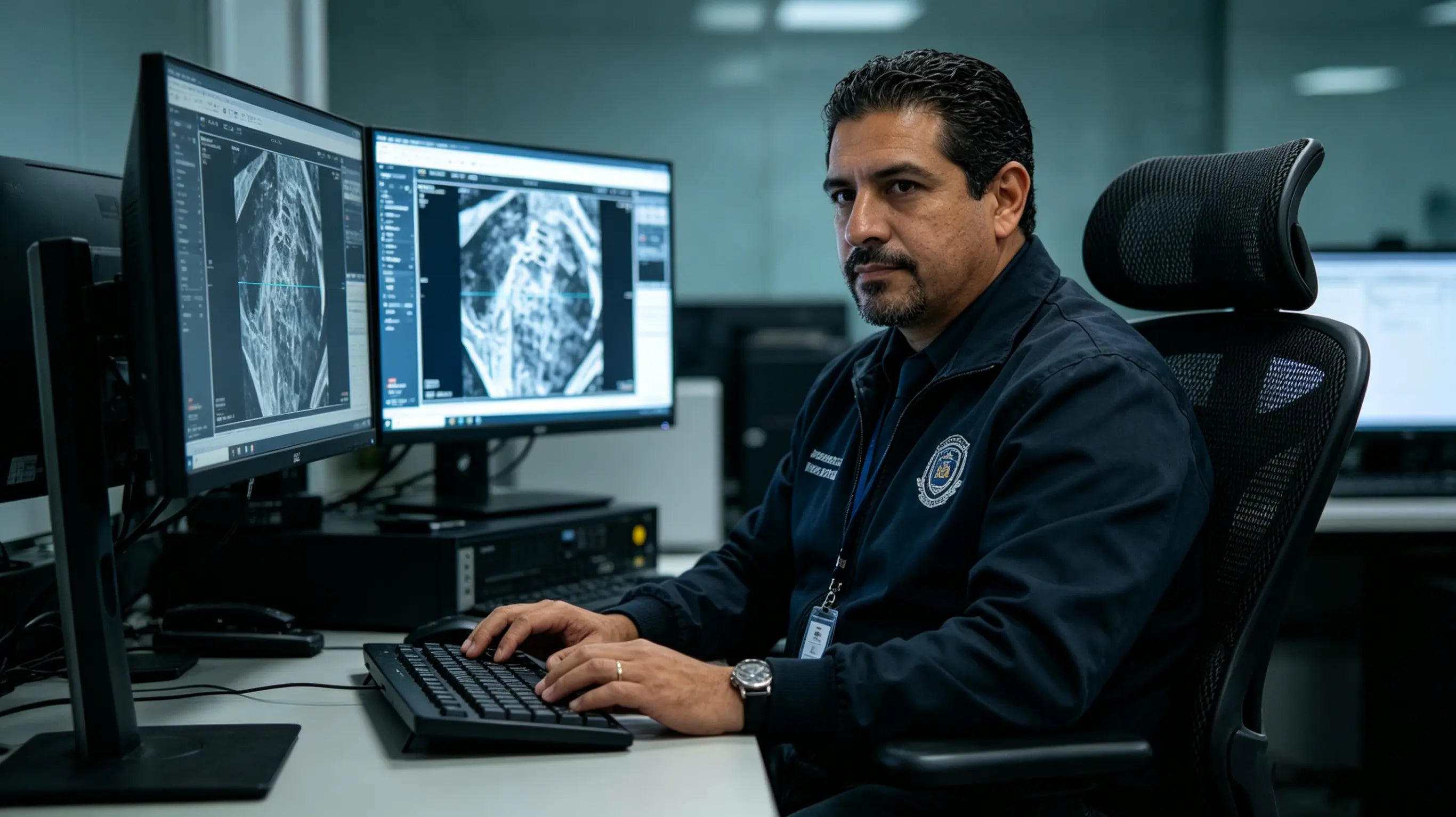 Marc enhancing high-resolution digital evidence while sitting on his High Back Ergonomic Mesh Task Chair in Madrid.
