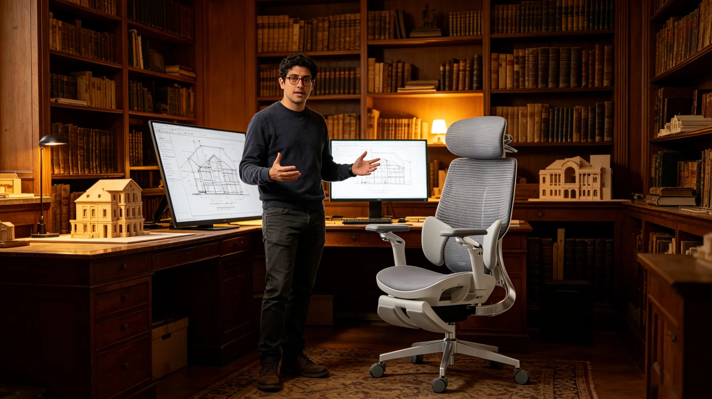 Reposacabezas ajustable de la mejor ergonomic office chair para reducir la tensión cervical durante el análisis de planos detallados.