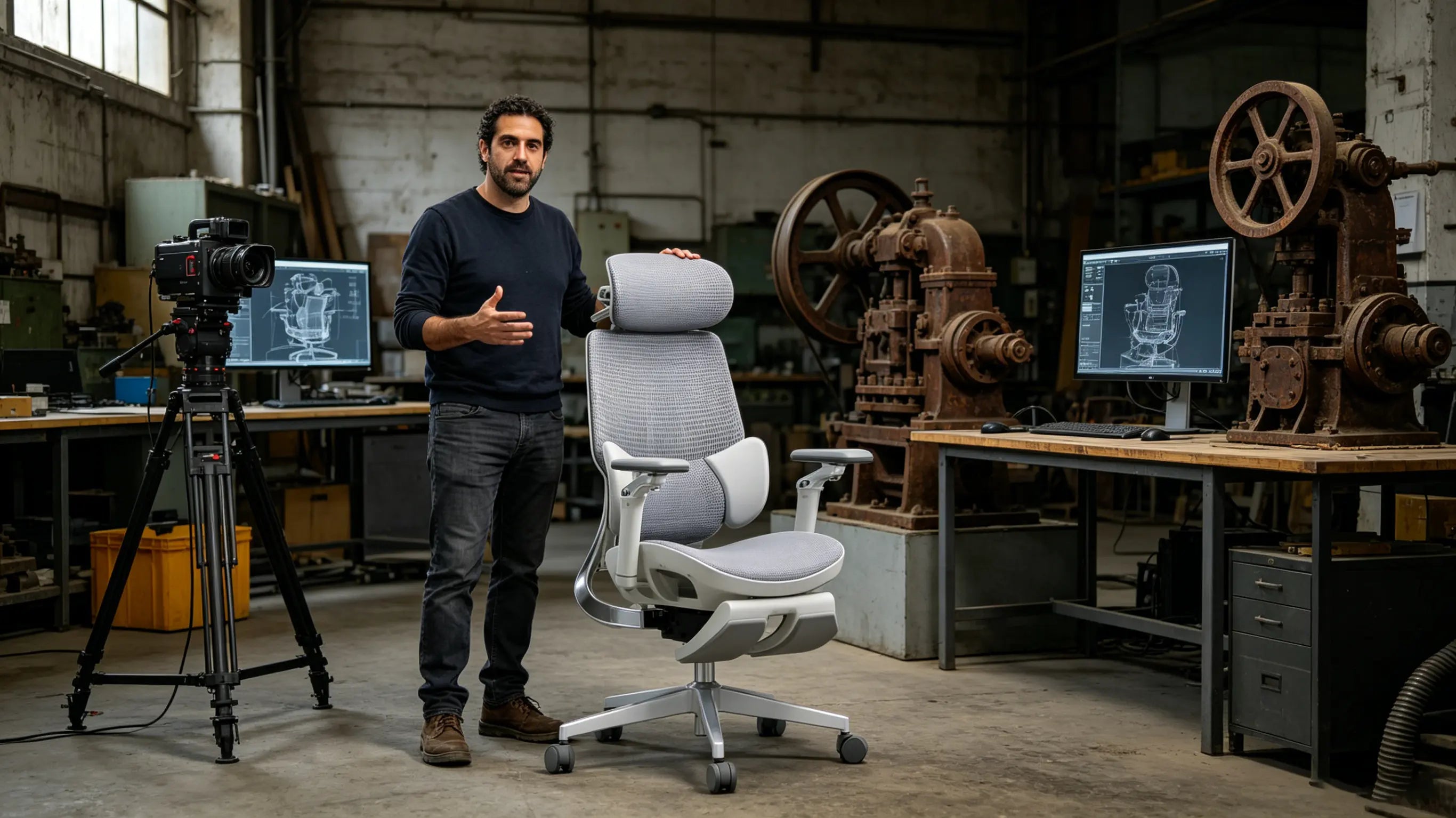 Don Iñigo, un experto en escaneo 3D de 44 años, procesando datos de ingeniería sentado en su silla ergonómica Ergo Select en Bilbao.