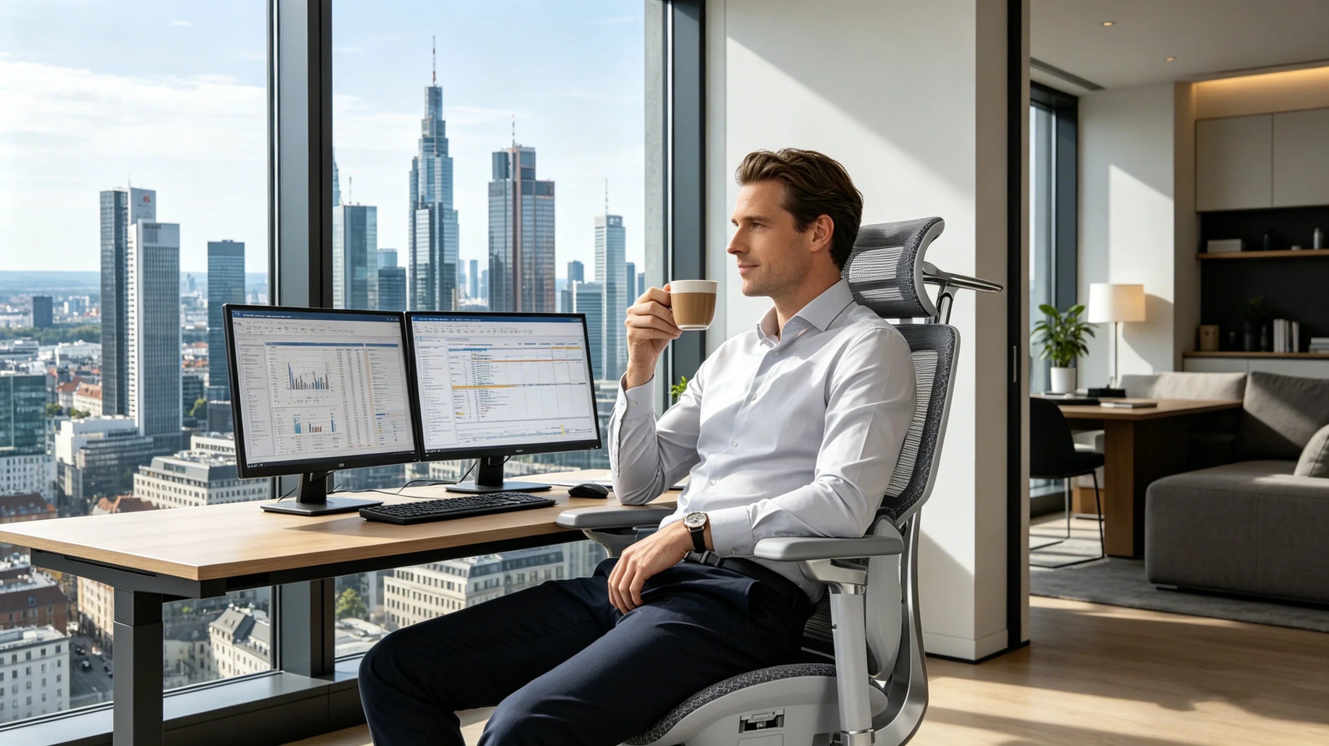 Erstklassiges Design und hochwertige Aluminium-Basis beim Stuhl ergonomisch.