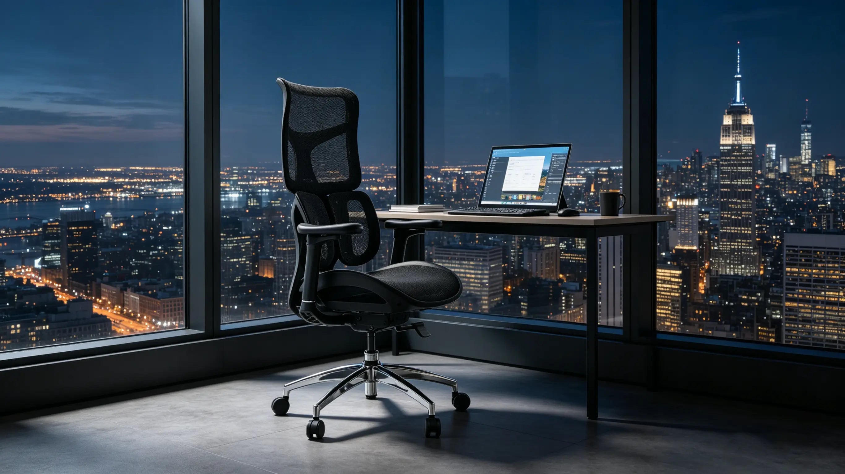 A professional taking a restorative break on the best office chair for long hours using the 140-degree recline.