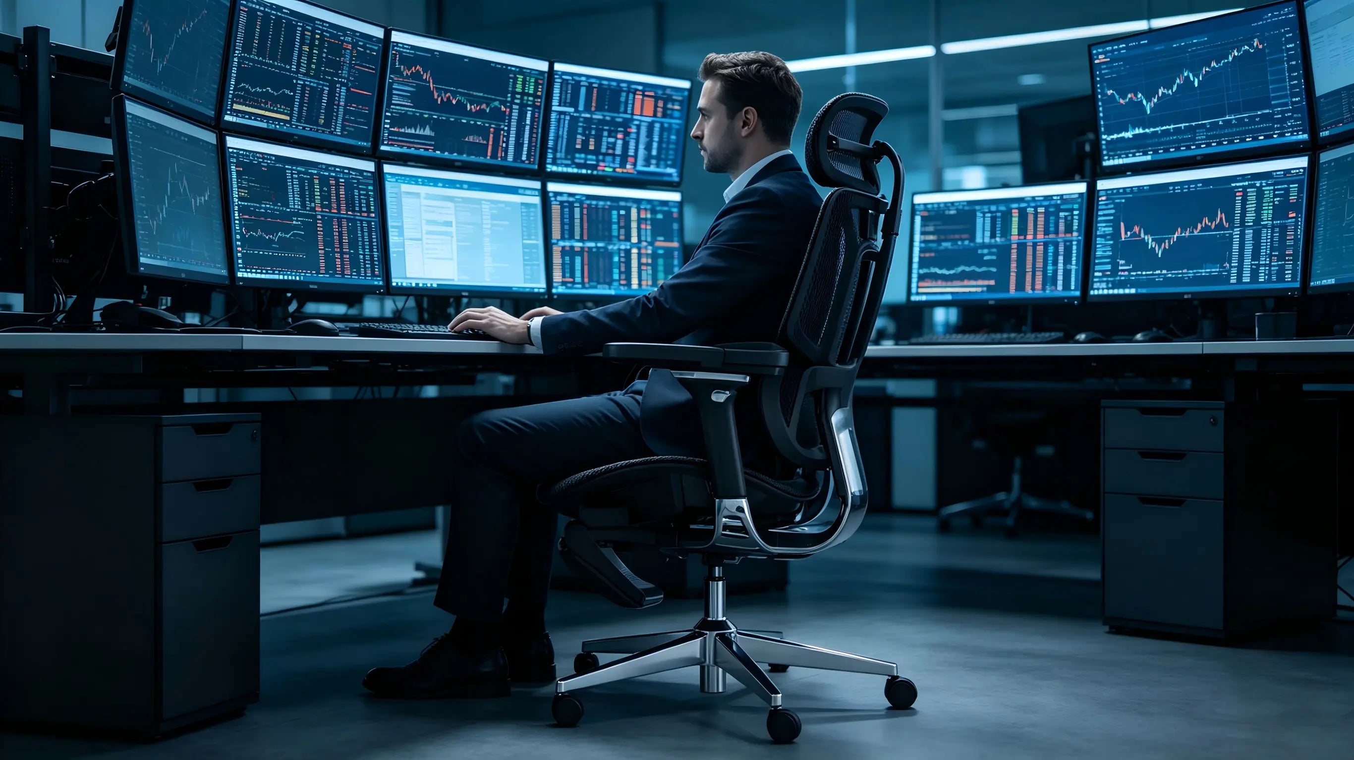 A professional utilizing the 140-degree recline on the ergonomic chair for desk for a post-market mental reset.