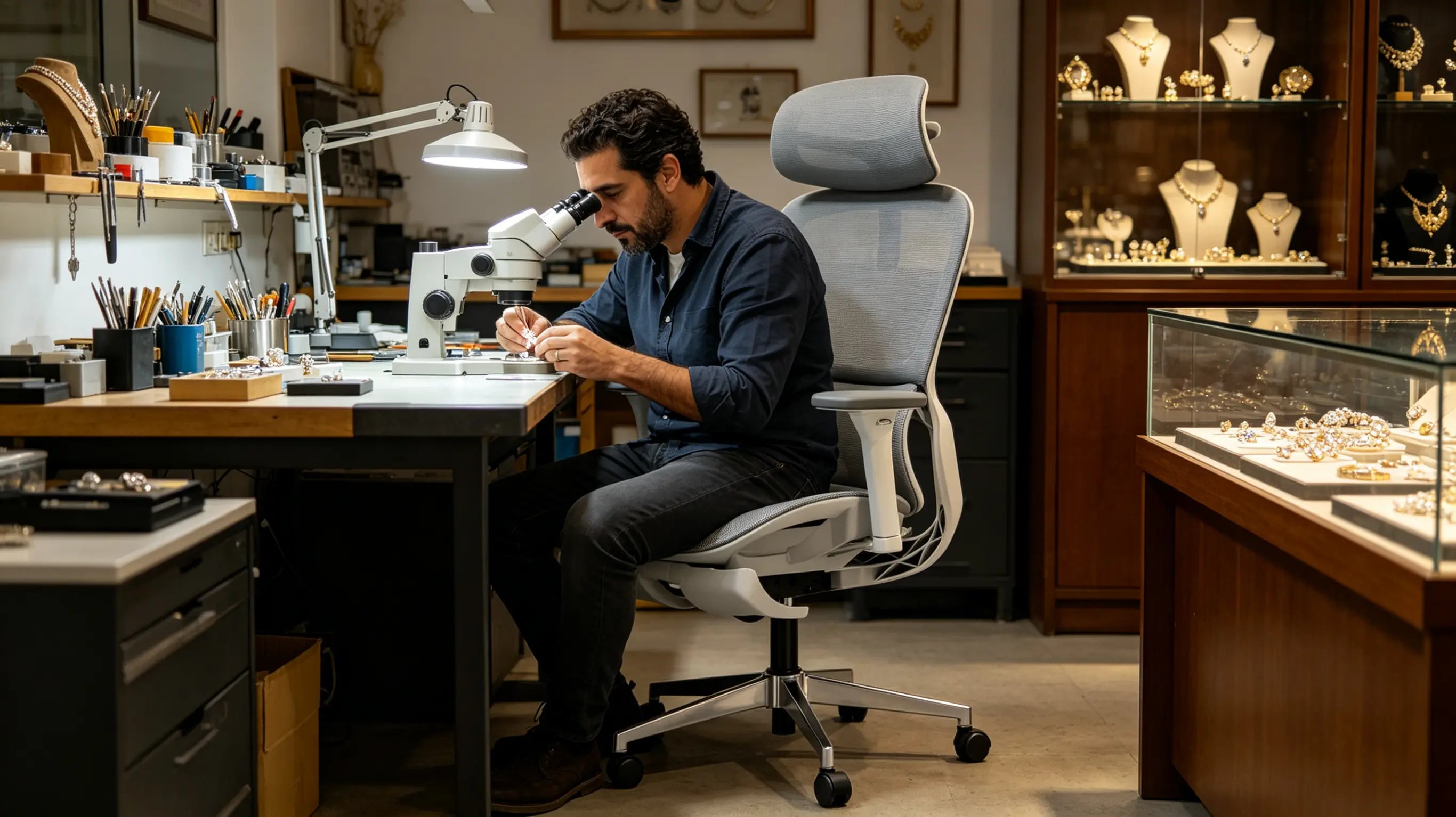 Detalle de la firmeza mecánica de los reposabrazos 3D en la mejor silla ergonómica de escritorio, ofreciendo un punto de apoyo neutral para el pulso de alta precisión.