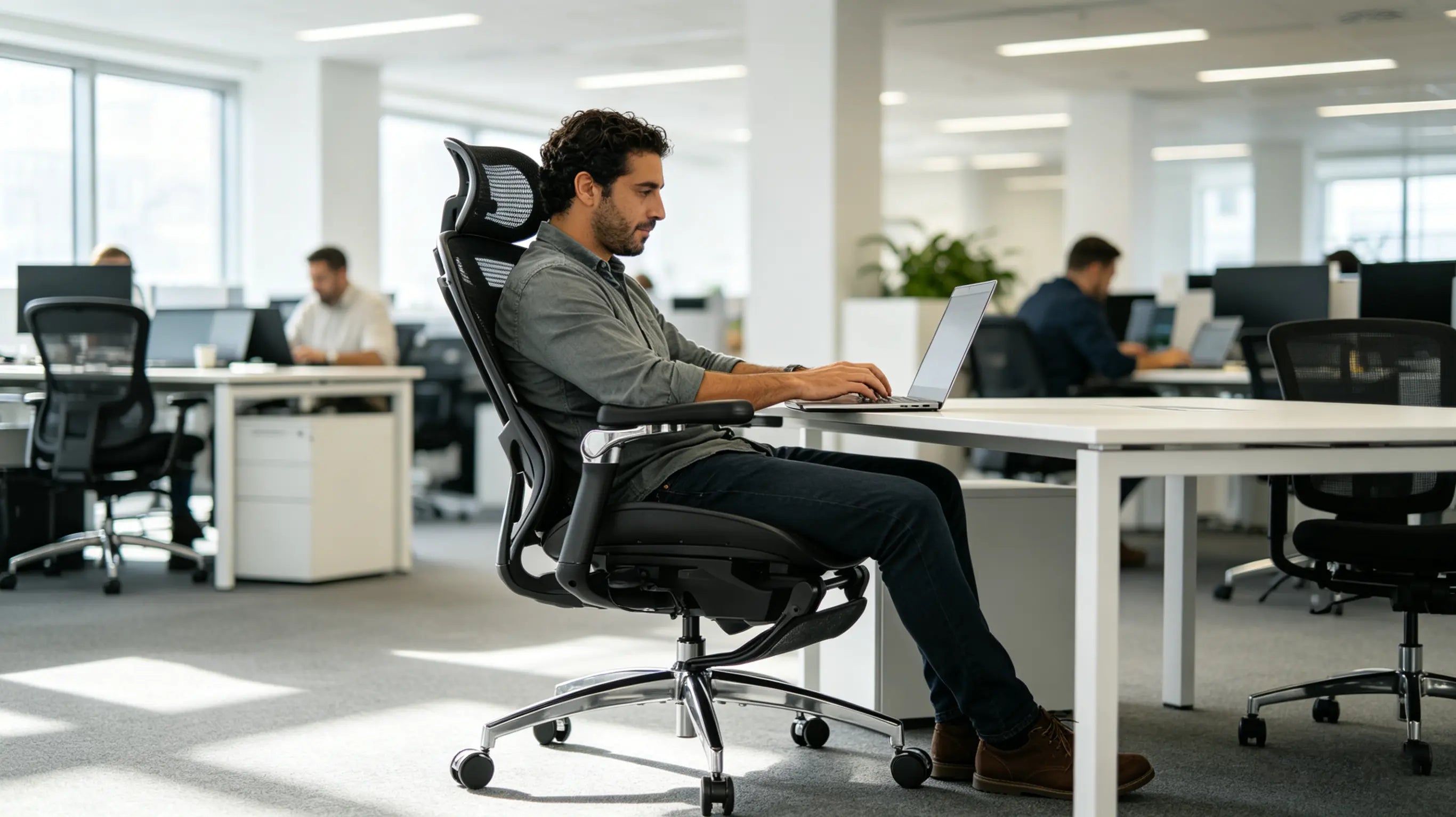 El equipo de Daniel trabajando en una oficina moderna con sillas oficina ergonomicas de Ergo Select