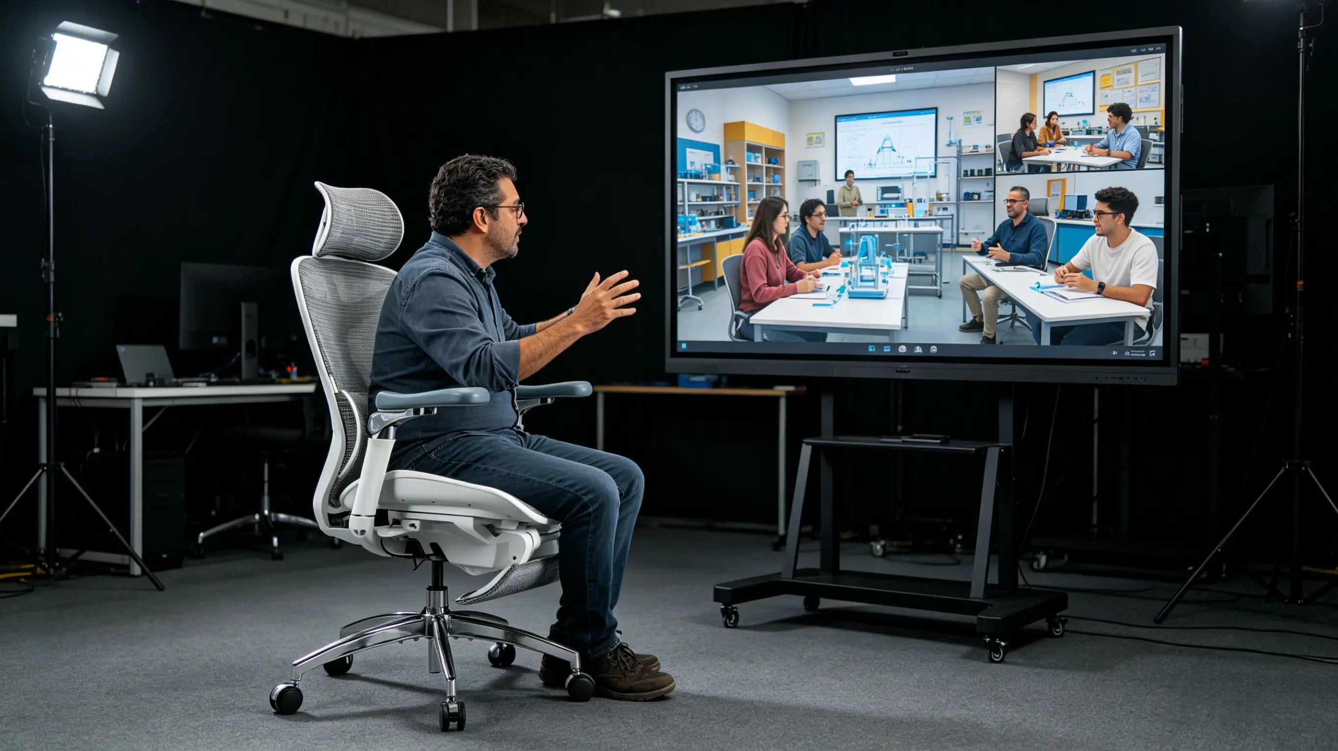 Nacho desarrollando un laboratorio virtual sentado en su silla gamer ergonomica Ergo Select en Mallorca.