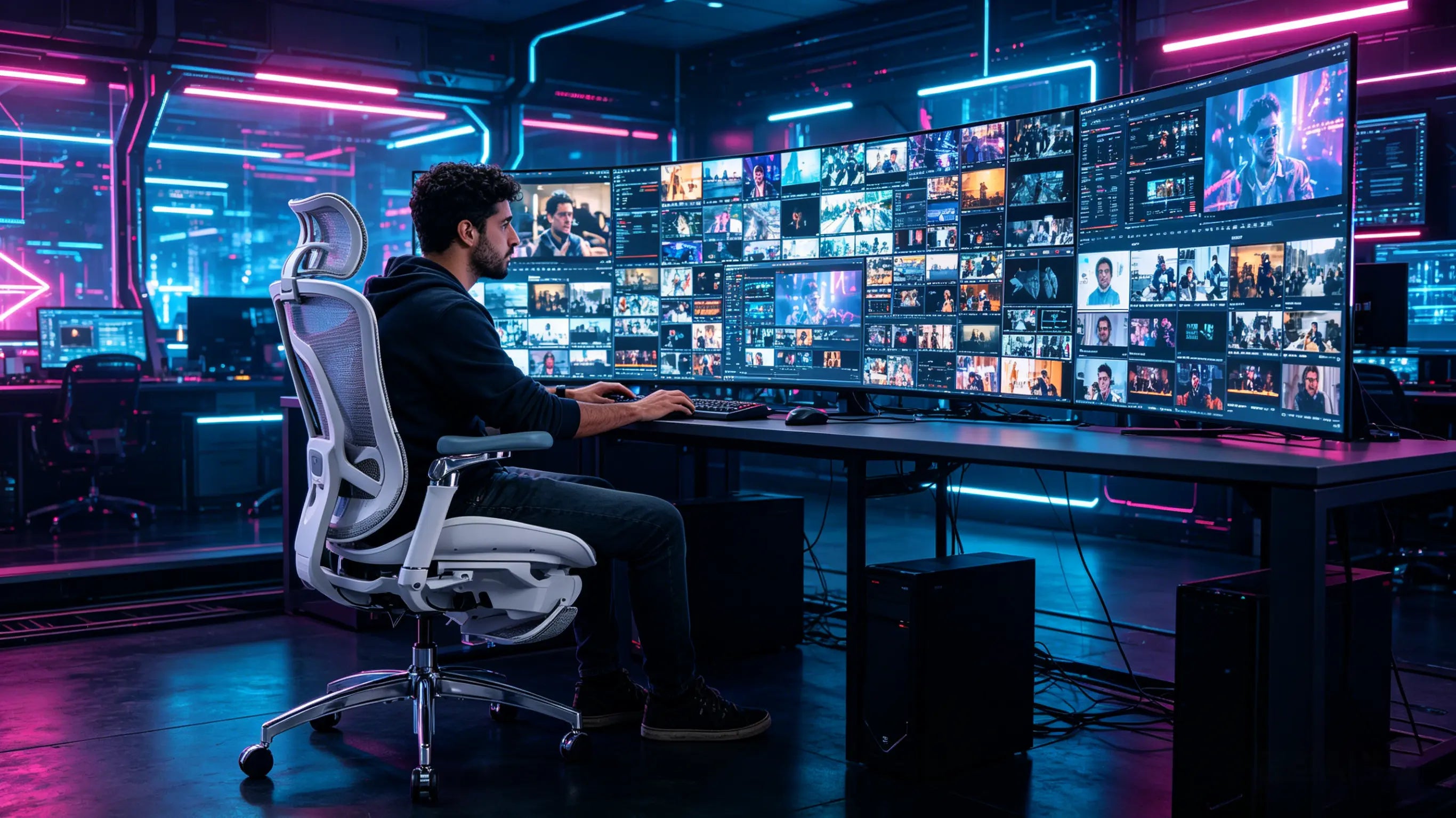 Nacho trabajando en una toma de efectos visuales sentado en su silla gamer ergonomica Ergo Select.