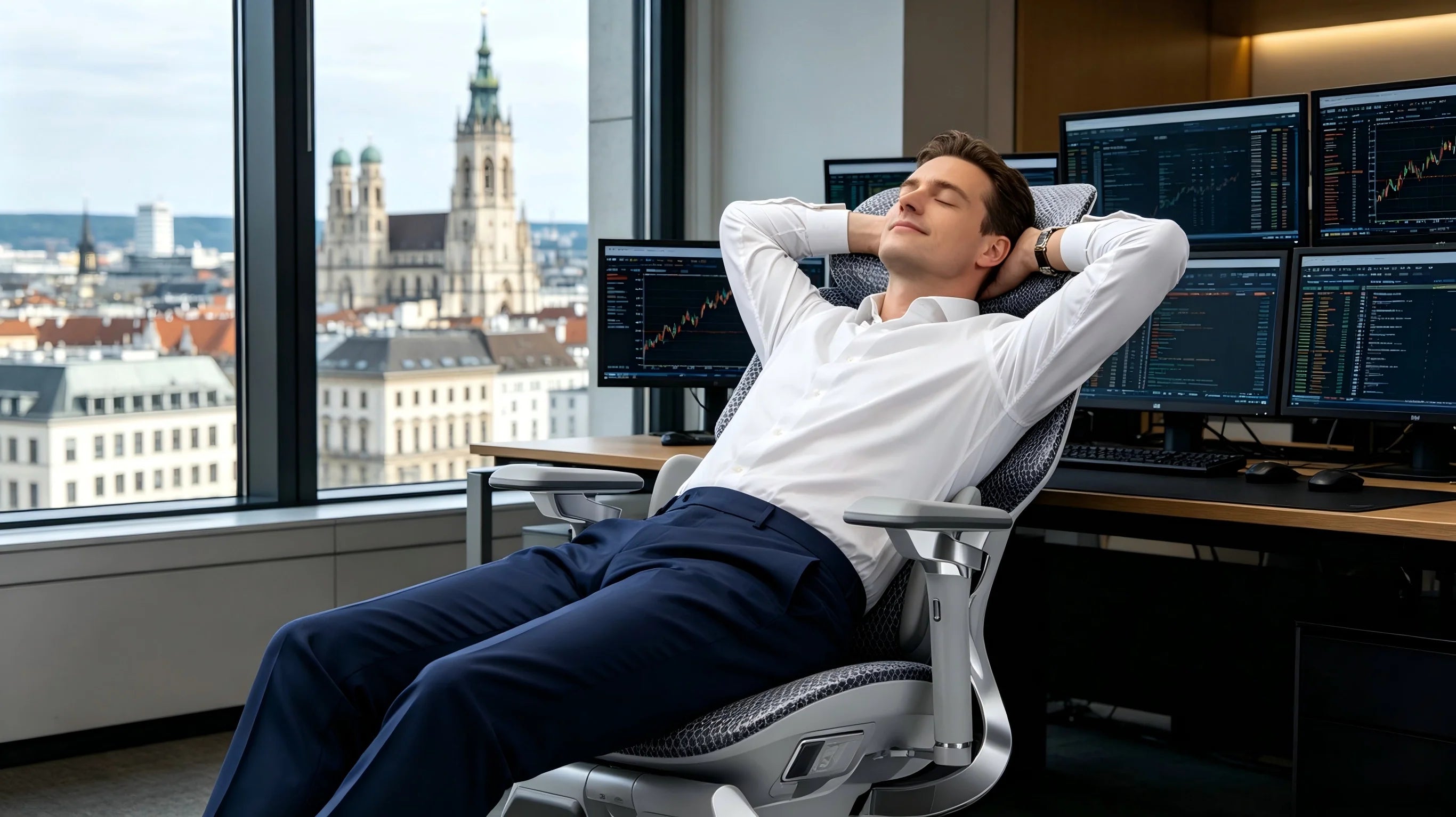 Ergonomische Entlastung bei intensiven Marktanalyse-Sessions.