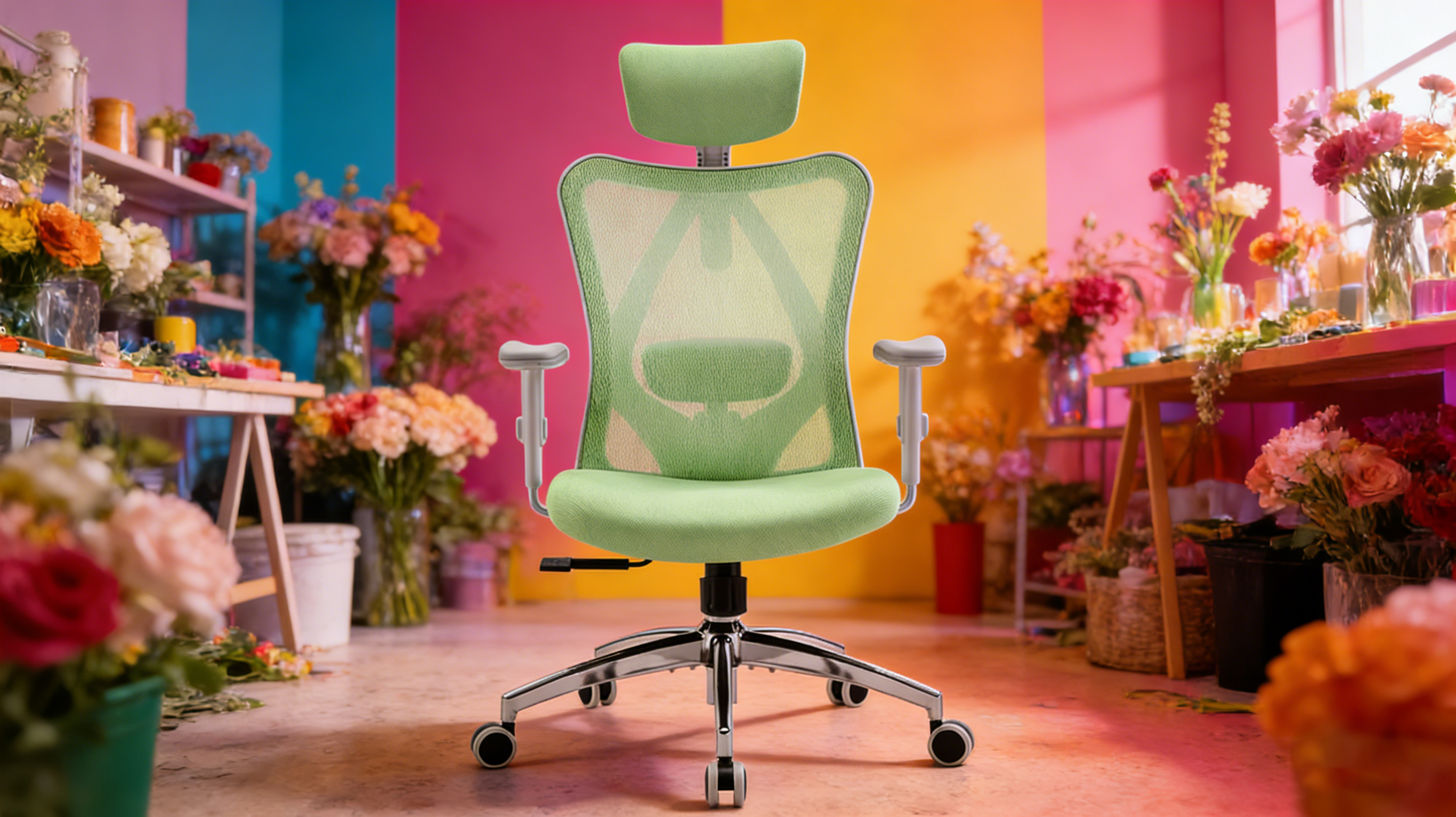 Anatomical S-shaped spinal support of a high-back ergonomic office chair