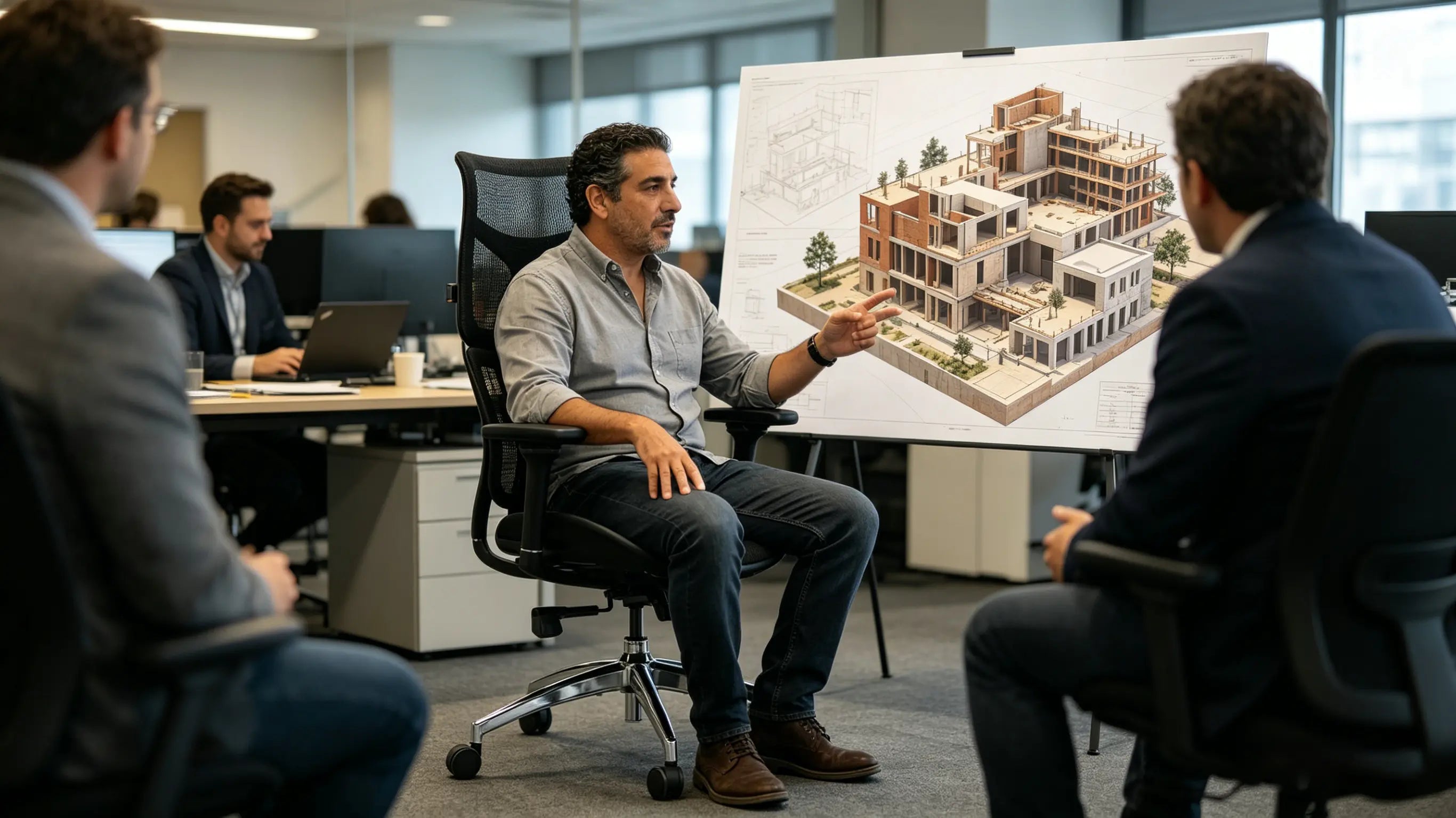 Alejandro revisando modelos 3D de ruinas históricas sentado en su silla ergonómica de Ergo Select en Toledo