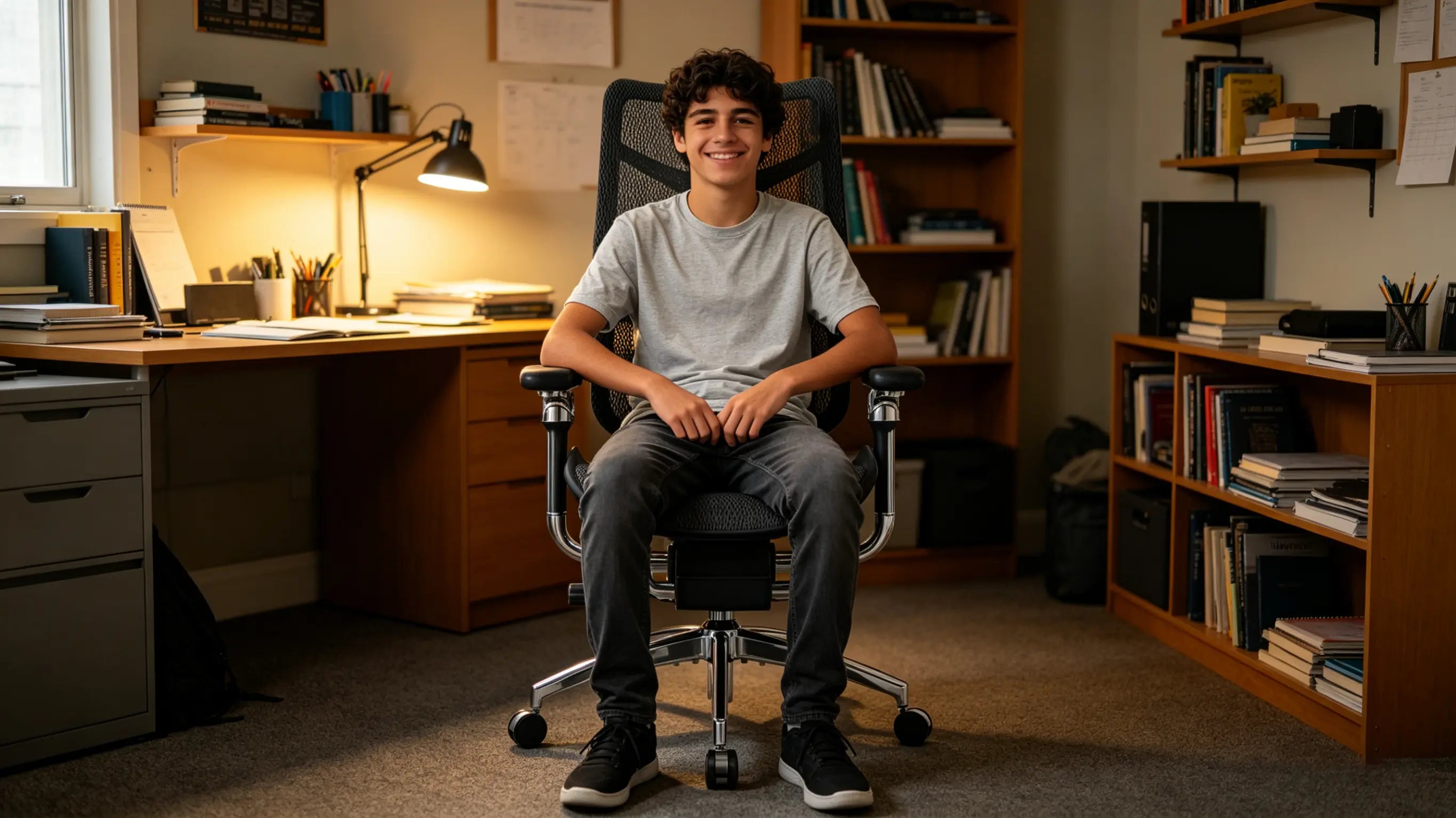 Breathable and resistant K-Mesh mesh in the chair, ideal for long study sessions.