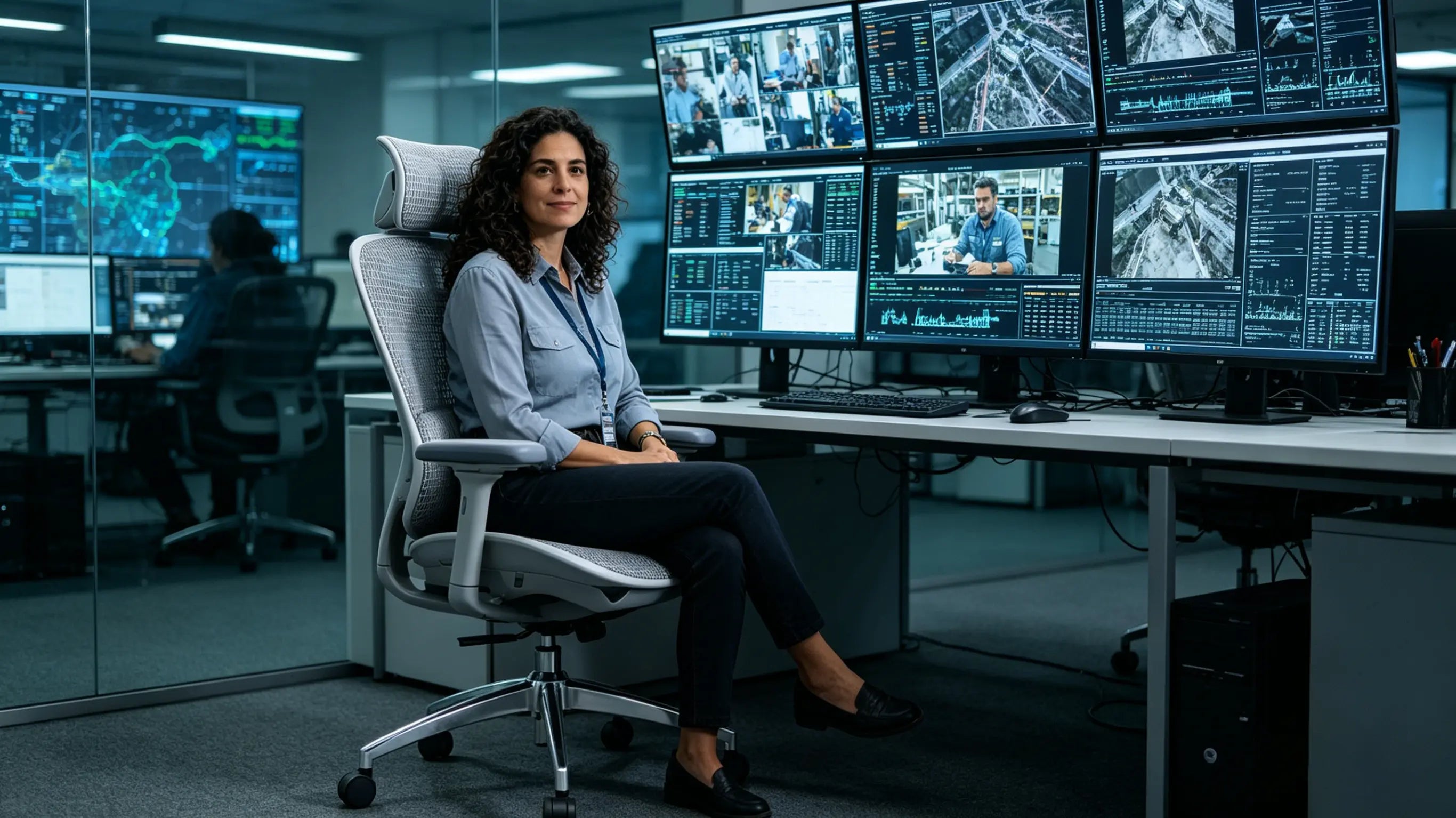 Clara analyzing high-resolution digital evidence while sitting on her High Back Ergonomic Mesh Task Chair in Madrid.