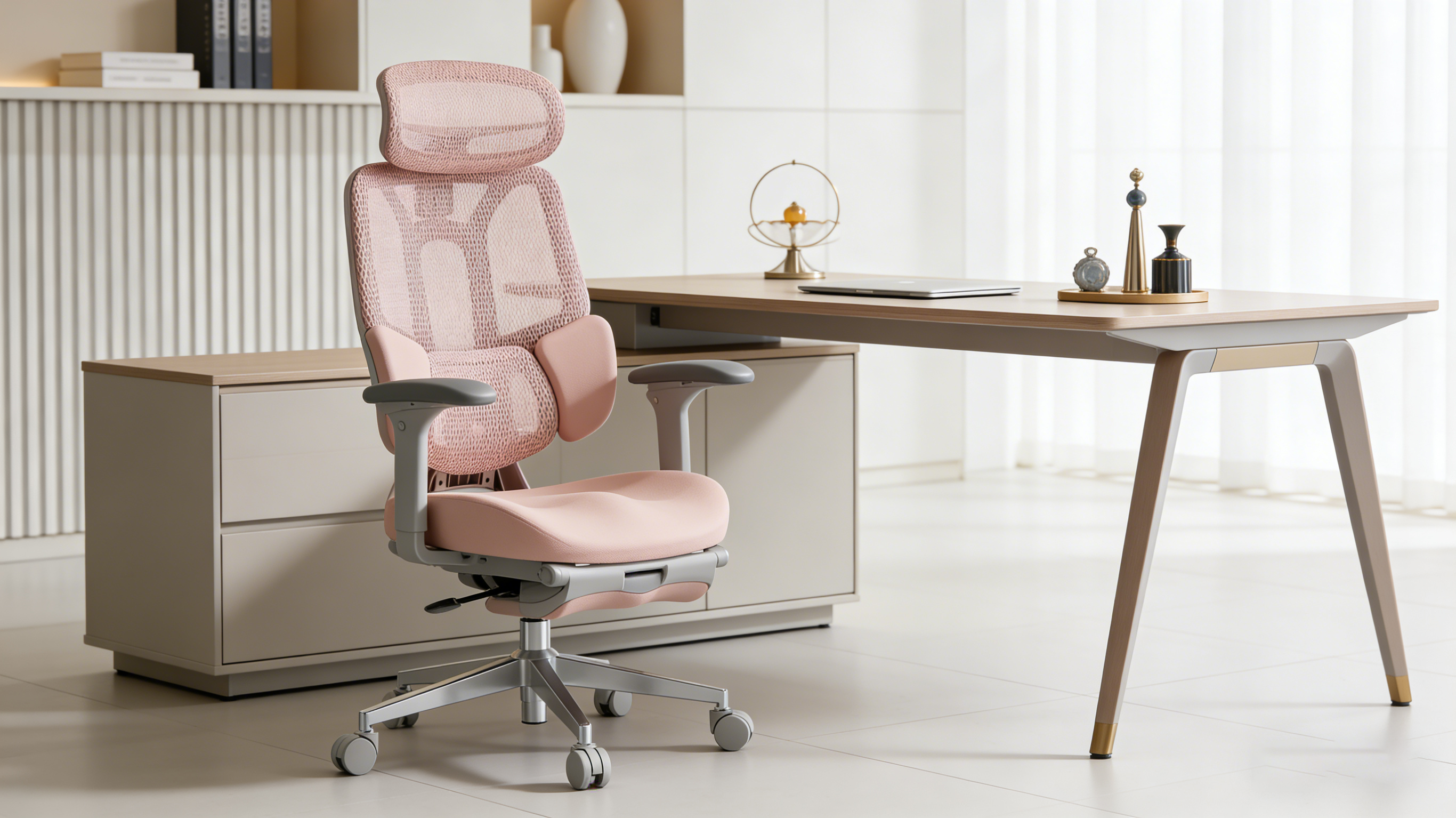 Professional woman using ergonomic office chairs for high-stakes webinars