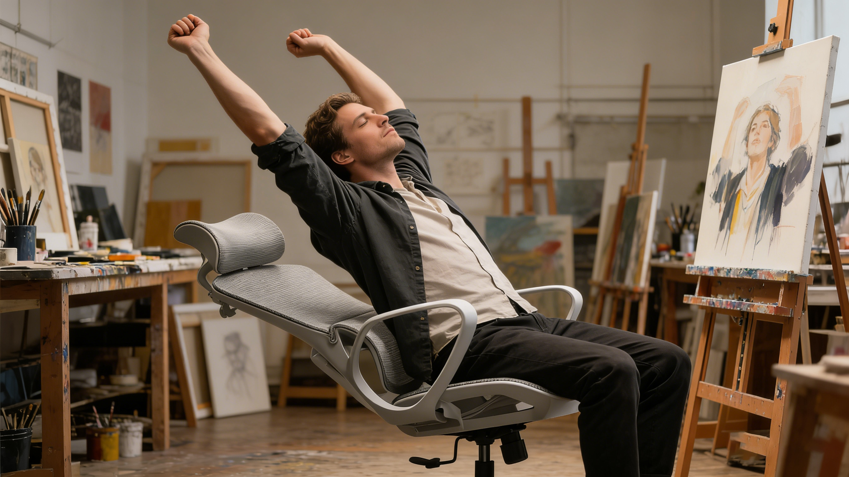 Easy-to-use sliding seat depth lever on an office desk chair ergonomic