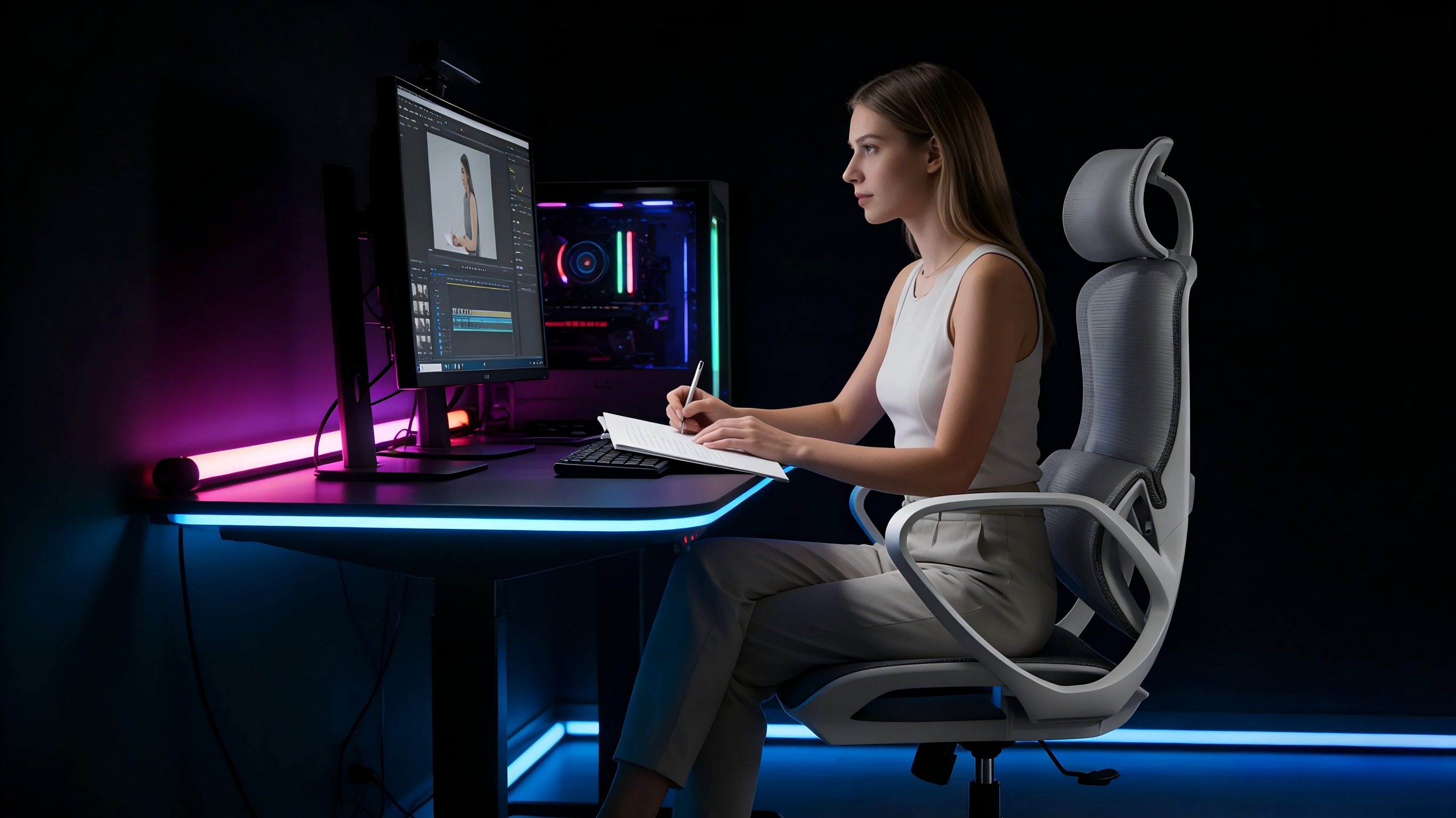 Precision sliding seat function of a desk chair ergonomic