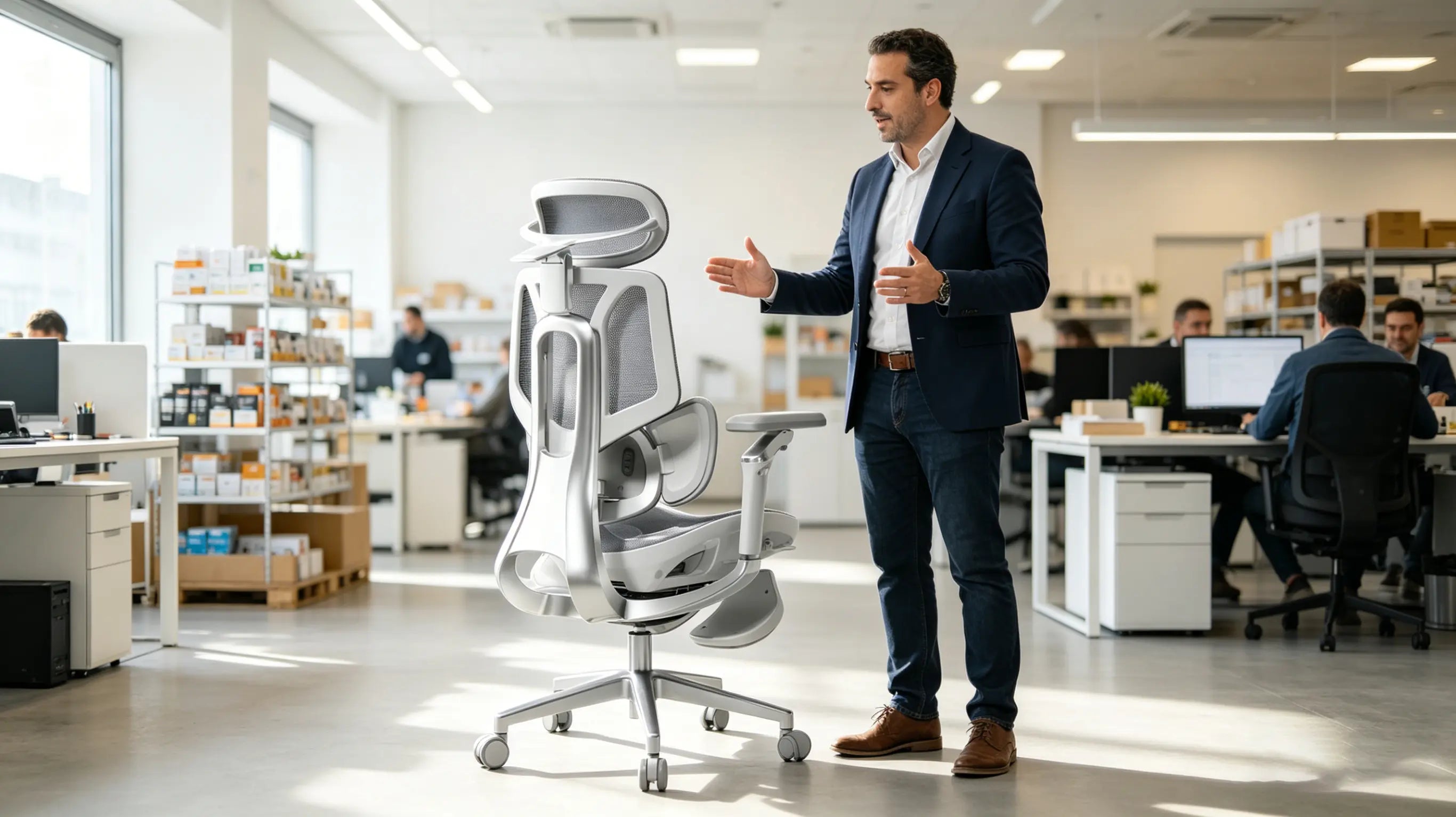 Filas de sillas de oficina ergonomicas profesionales en un entorno de trabajo colaborativo.