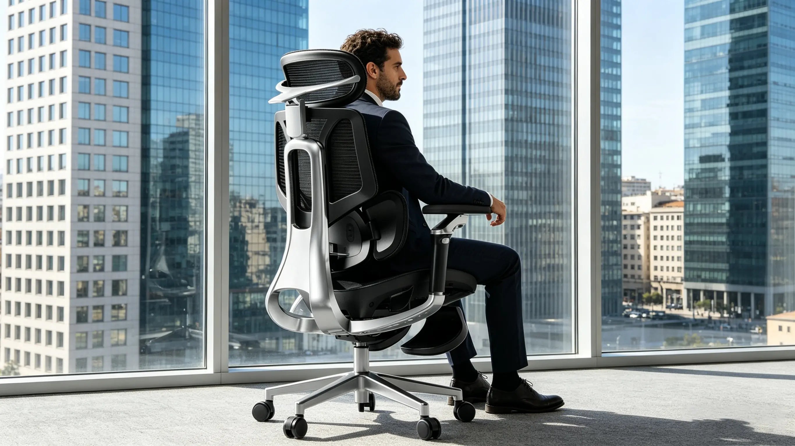 Sistema de soporte lumbar biónico de la silla de oficina ergonómica para prevenir lesiones.