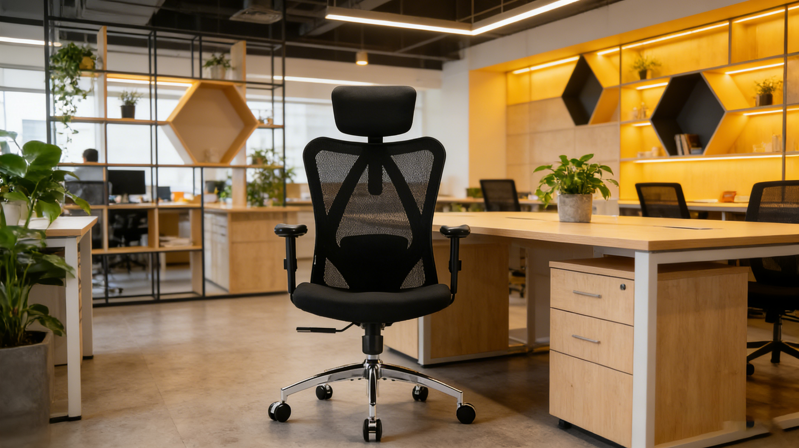 Universal S-shaped backrest design in professional ergonomic office chairs