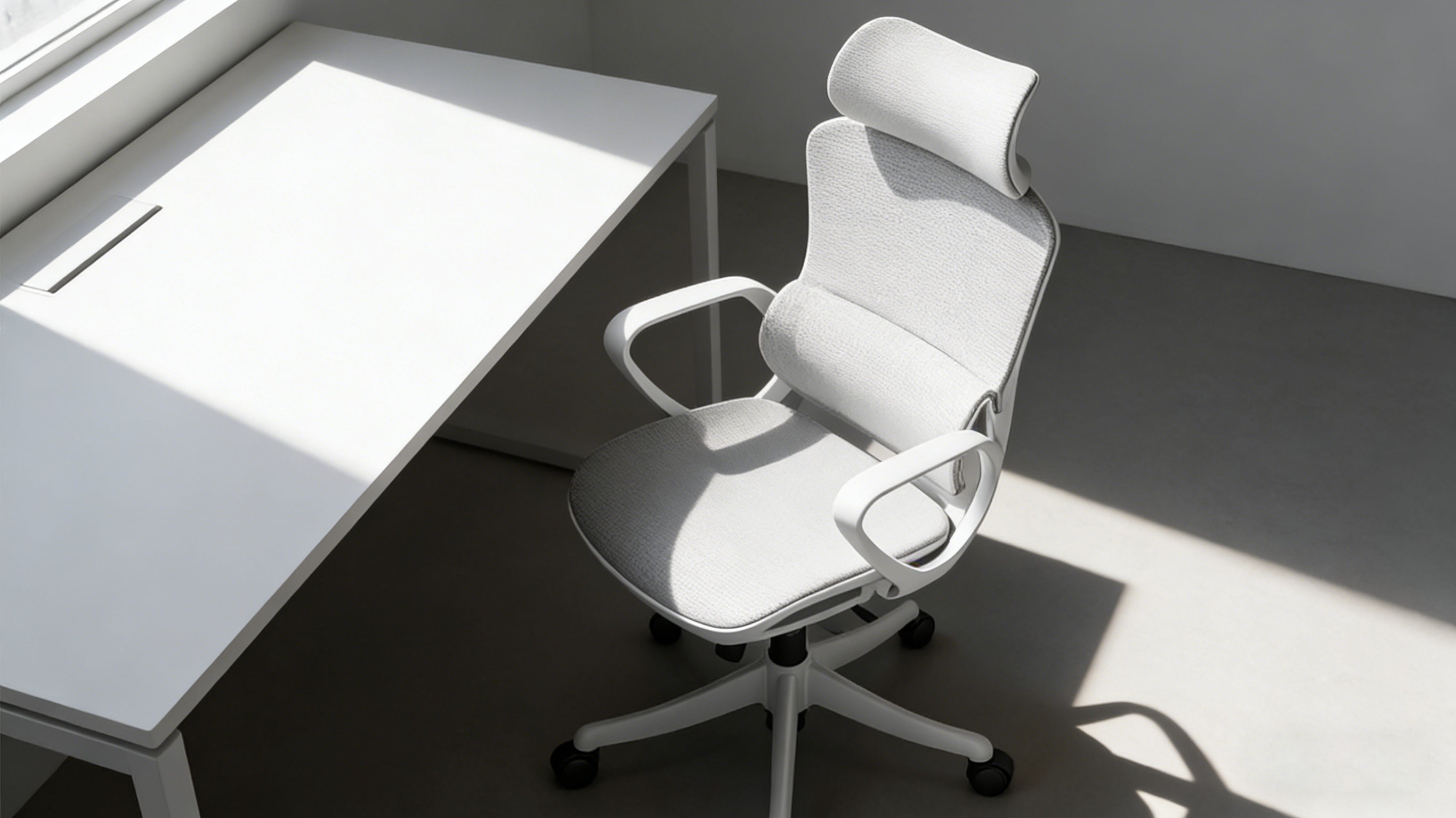 Adjustable sliding seat function on white professional ergonomic office chairs