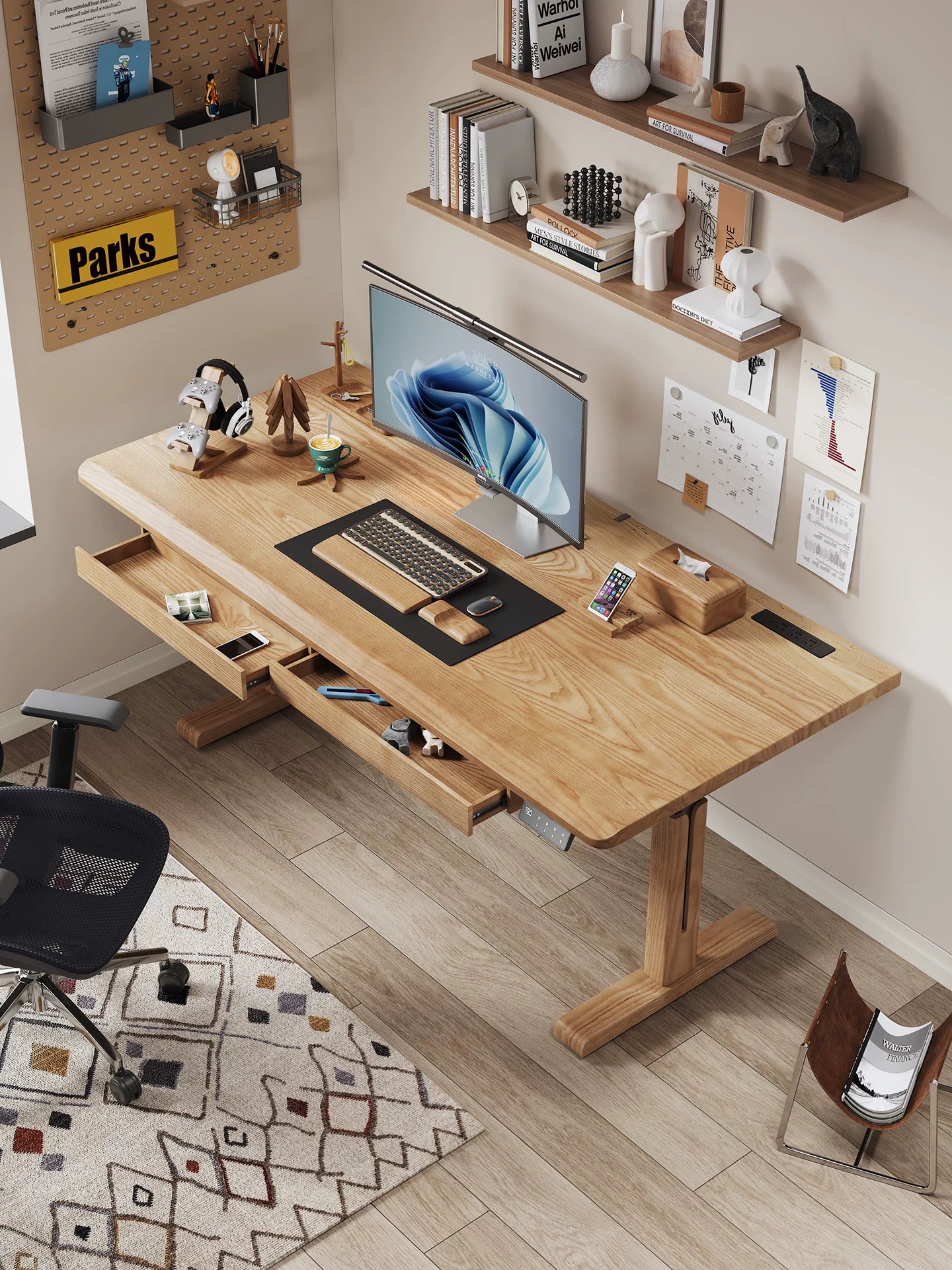 M2-1 electric sit-stand desk with solid wood desktop
