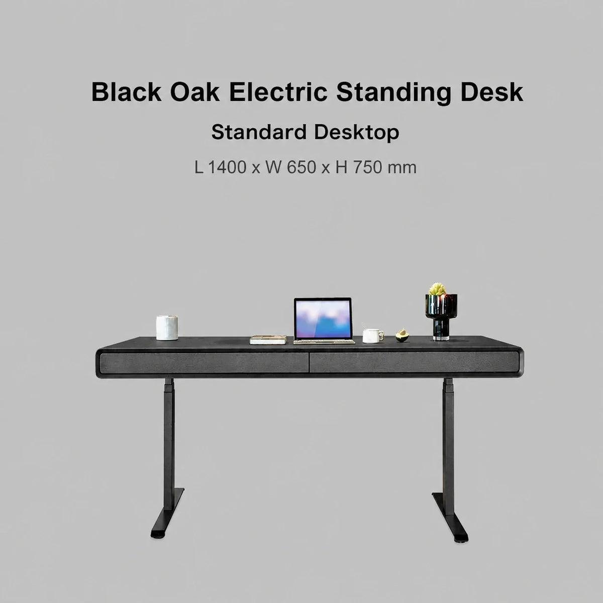 Black oak standard electric standing desk in 1400 x 650 x 750 mm size