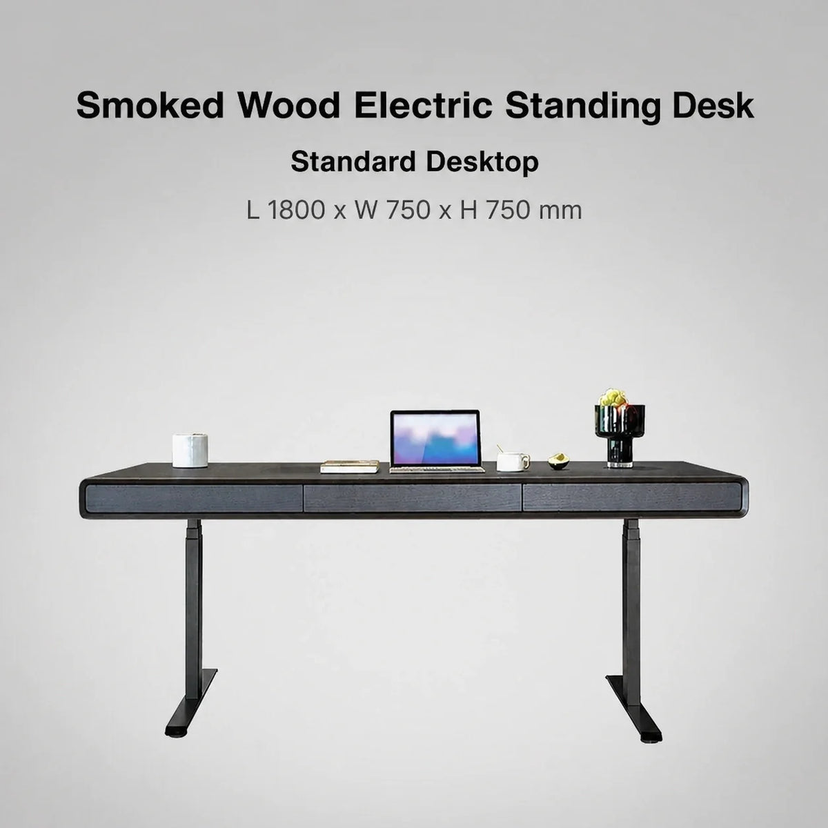 Smoked wood standard electric standing desk in 1800 x 750 x 750 mm size