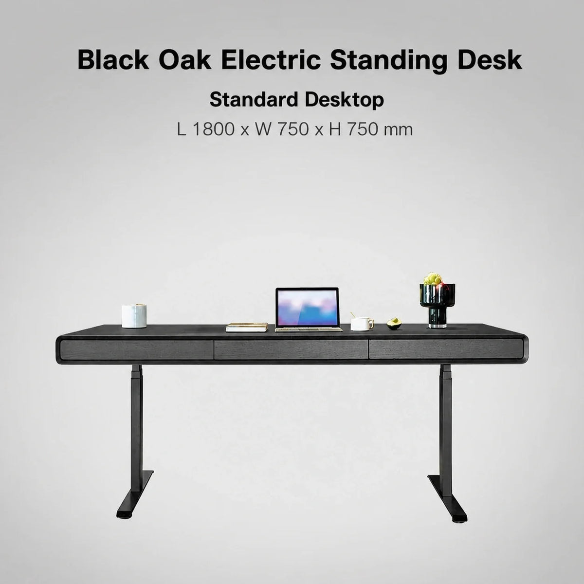 Black oak standard electric standing desk in 1800 x 750 x 750 mm size