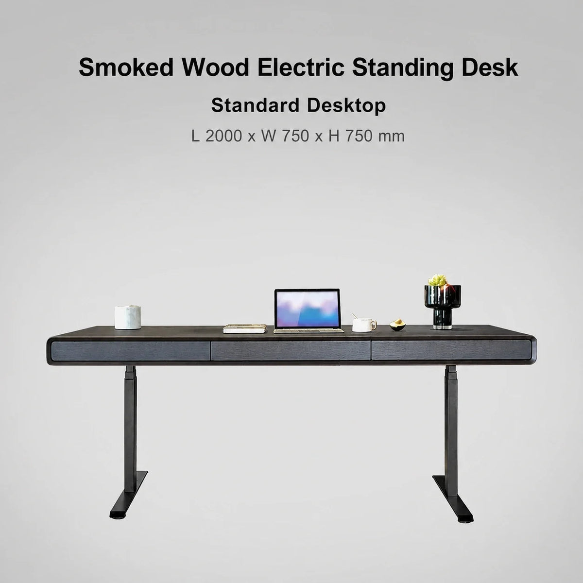 Smoked wood standard electric standing desk in 2000 x 750 x 750 mm size
