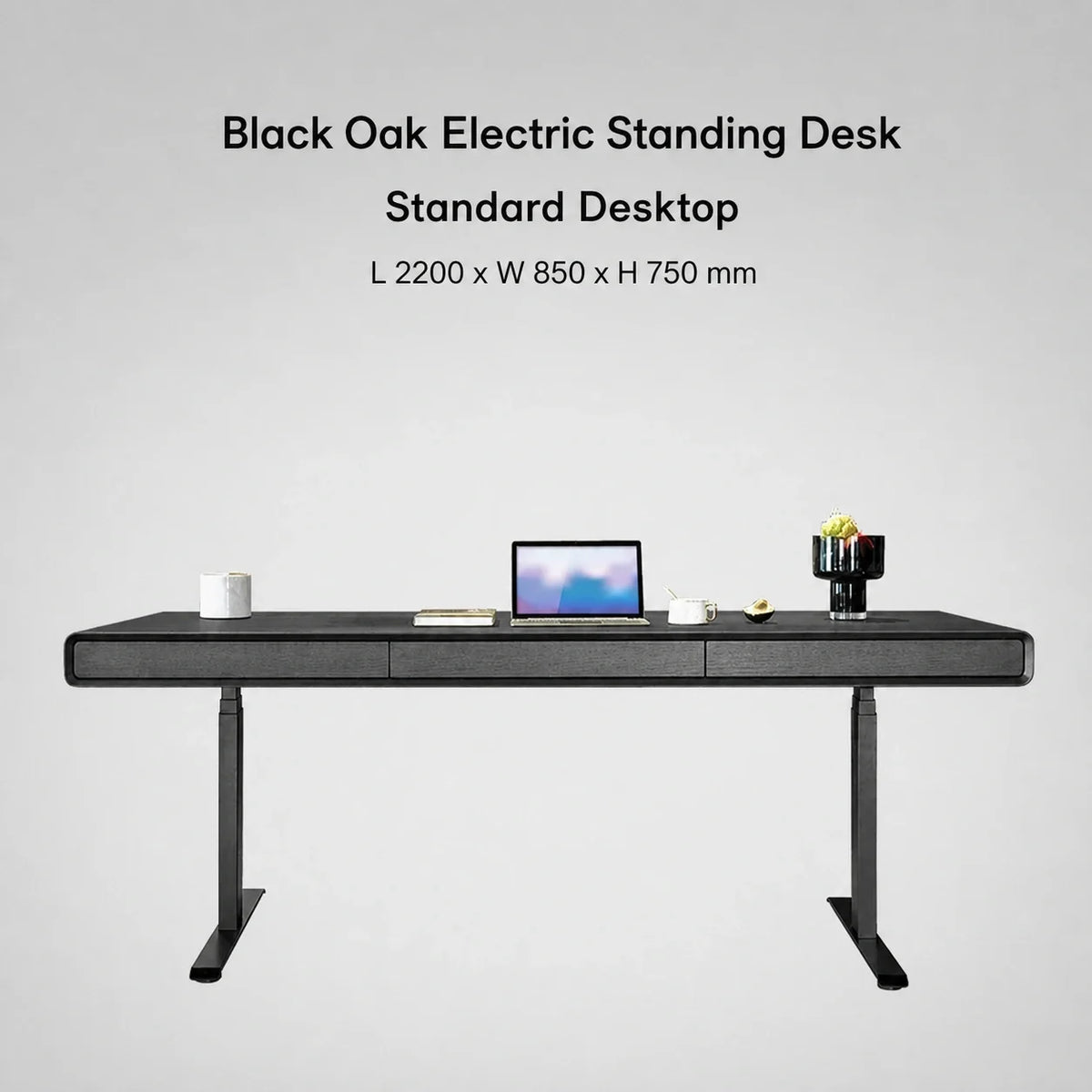 Black oak standard electric standing desk in 2200 x 850 x 750 mm size