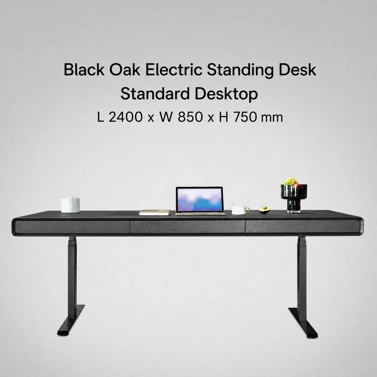 Black oak standard electric standing desk in 2400 x 850 x 750 mm size