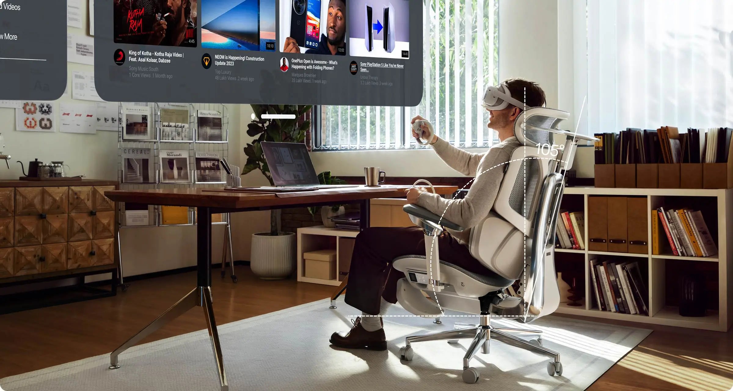 Professional creative studio seating solution featuring a high-back ergonomic office chair.