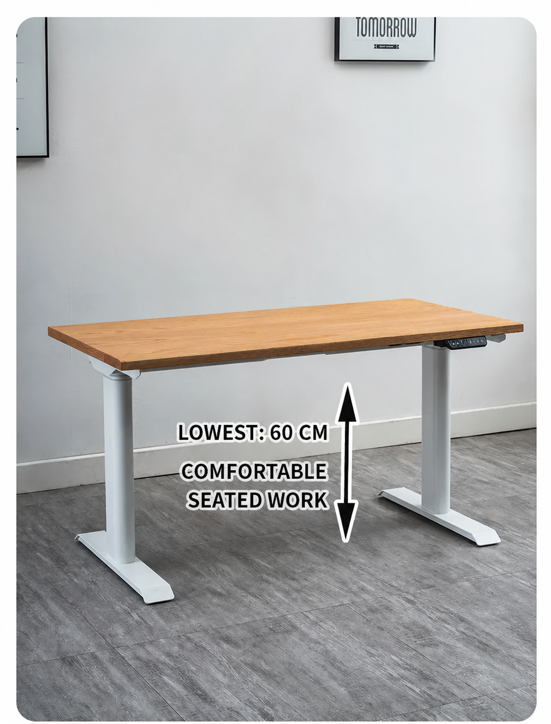Electric standing desk at 60 cm seated-work height