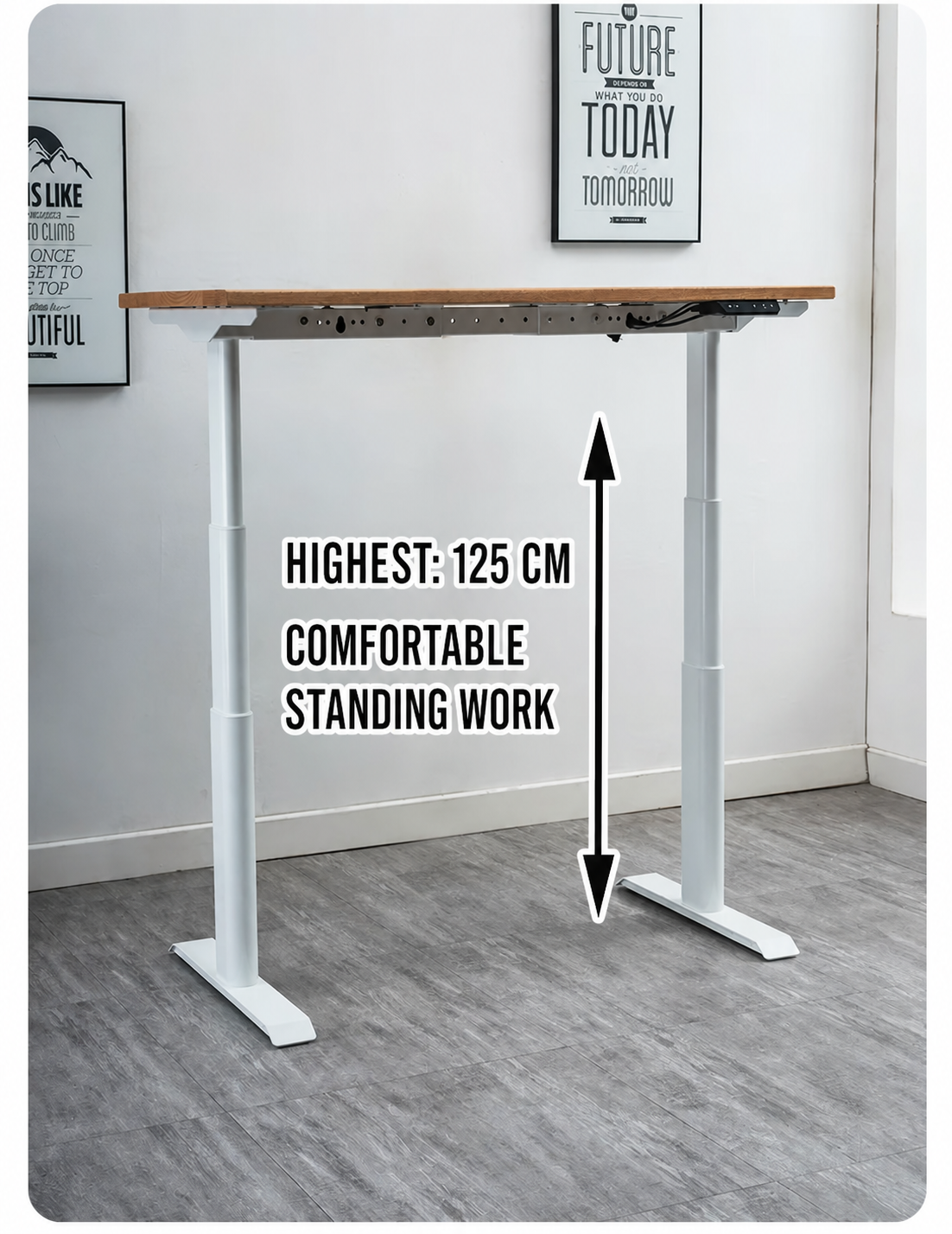 Electric standing desk at 125 cm standing-work height
