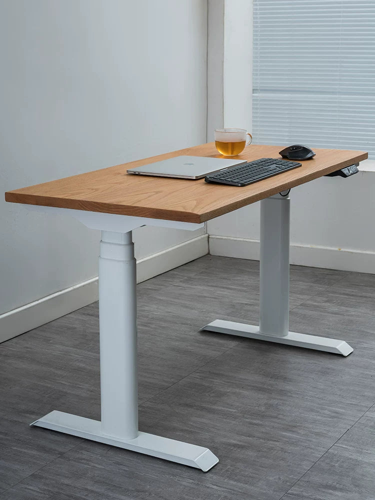 Solid wood electric standing desk with an oval-column frame