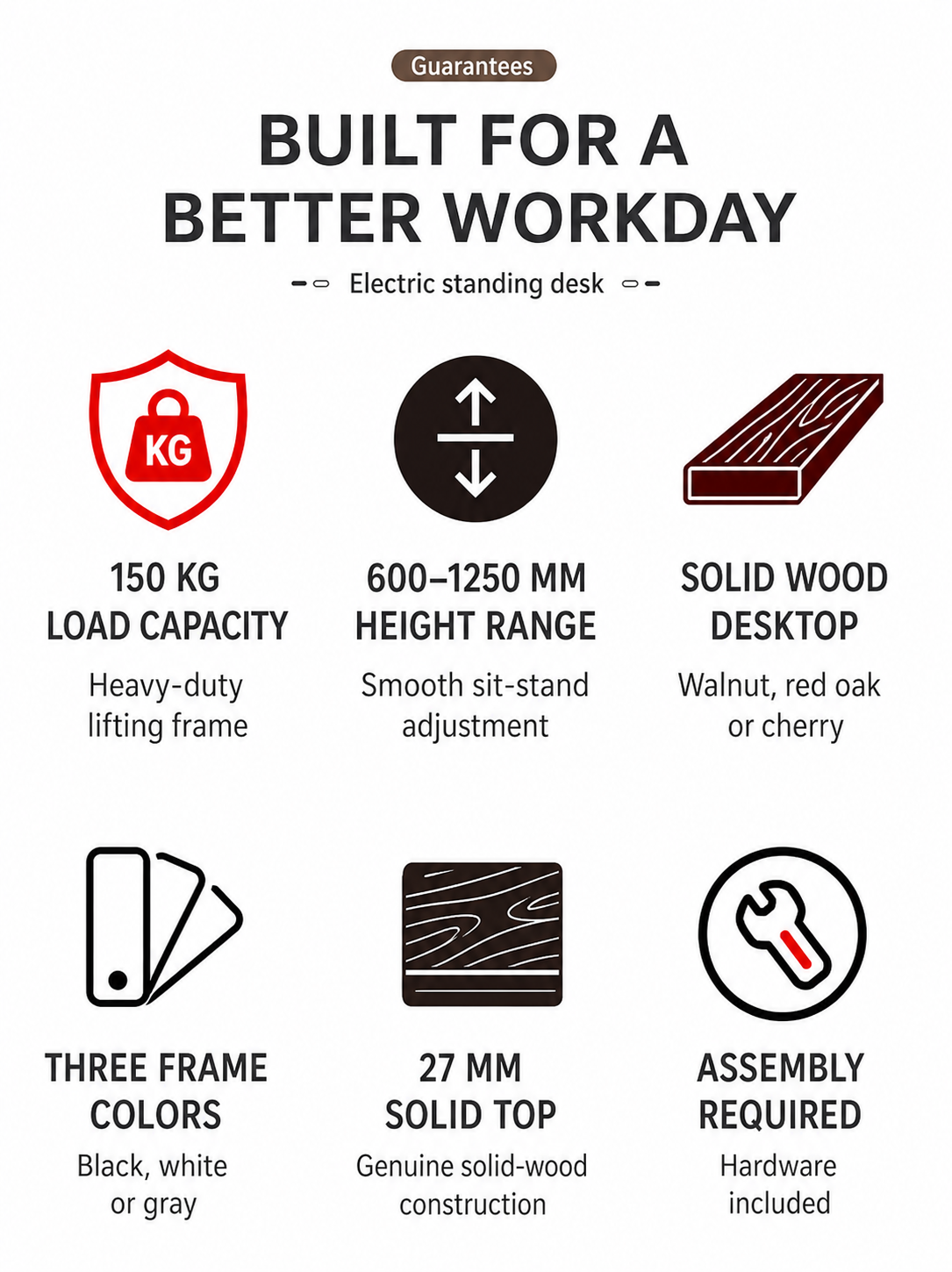 Solid wood electric standing desk international feature overview