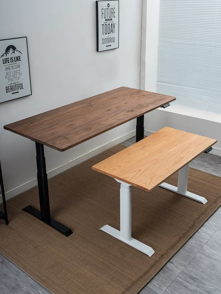 Black walnut and red oak electric standing desk comparison