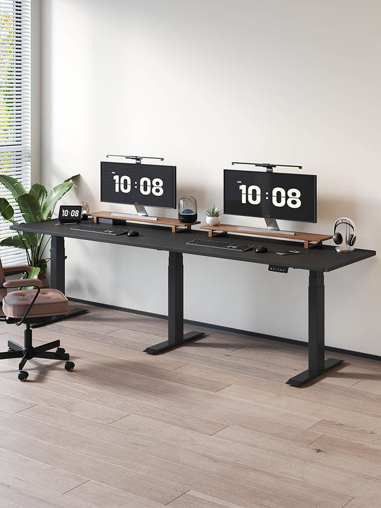 Extra-wide triple-motor standing desk with black top