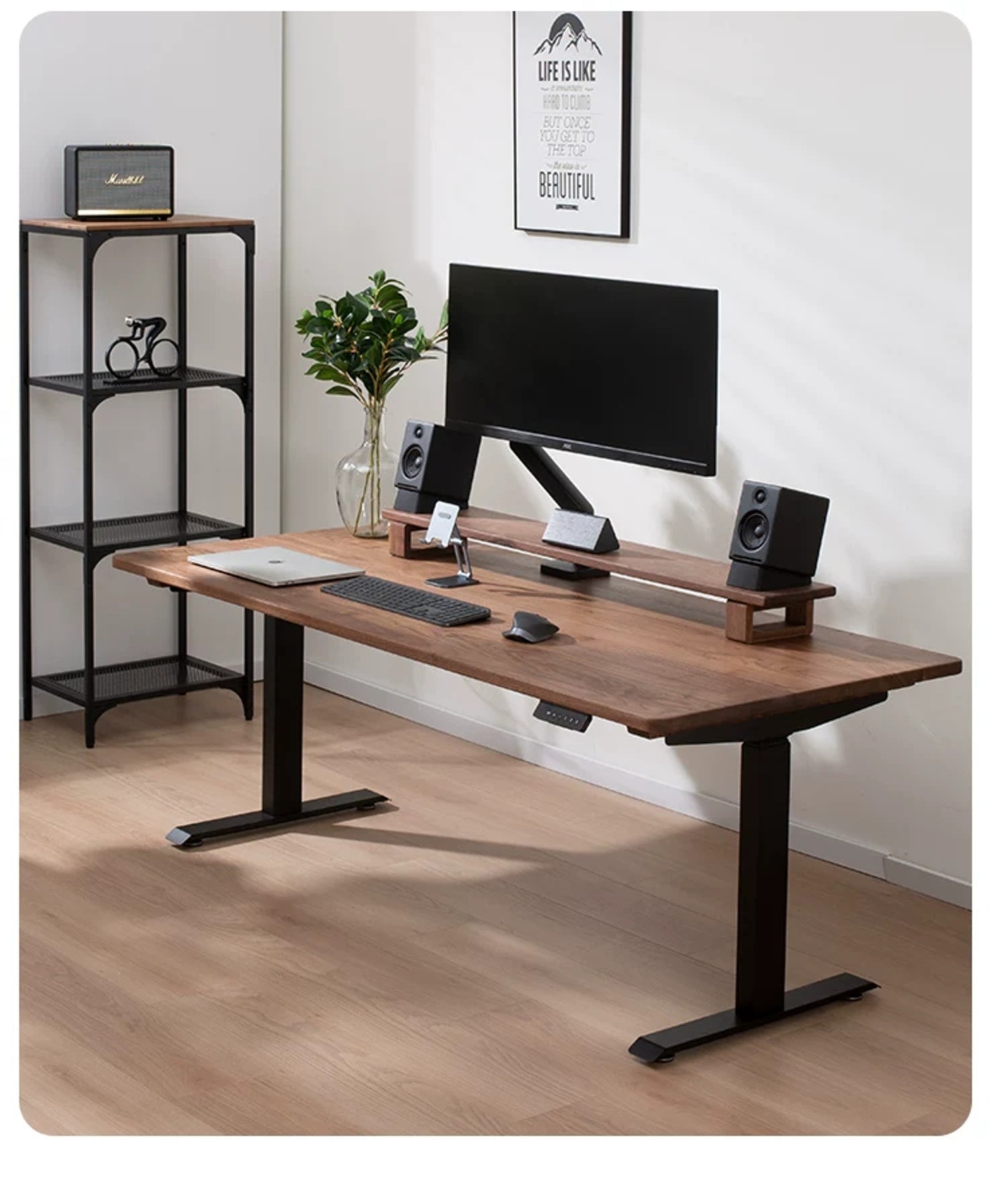 Compact Solid Black Walnut Electric Standing Desk product display