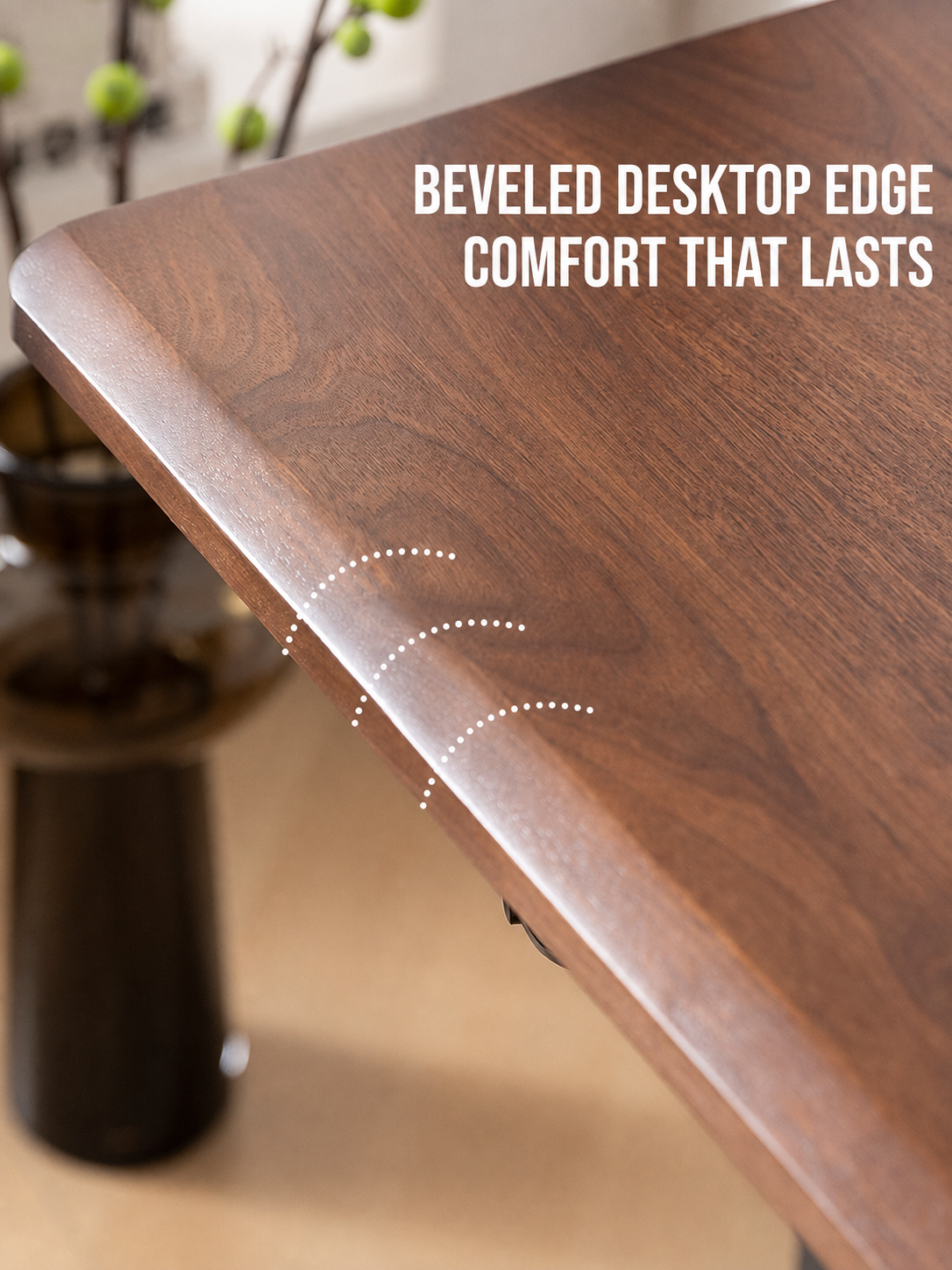 Beveled solid wood desktop edge