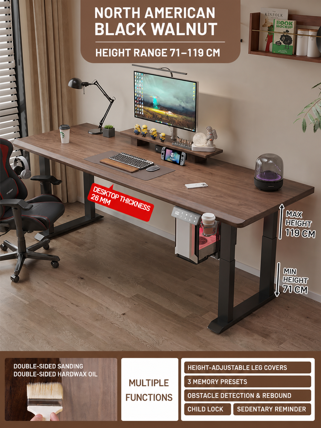 North American Black Walnut 26 mm two-stage desk
