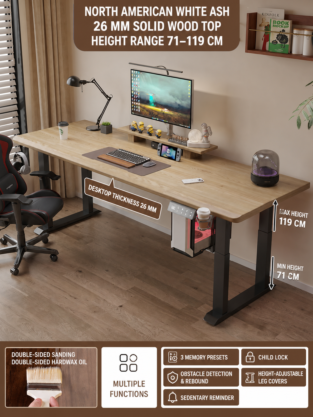 North American White Ash 26 mm two-stage desk