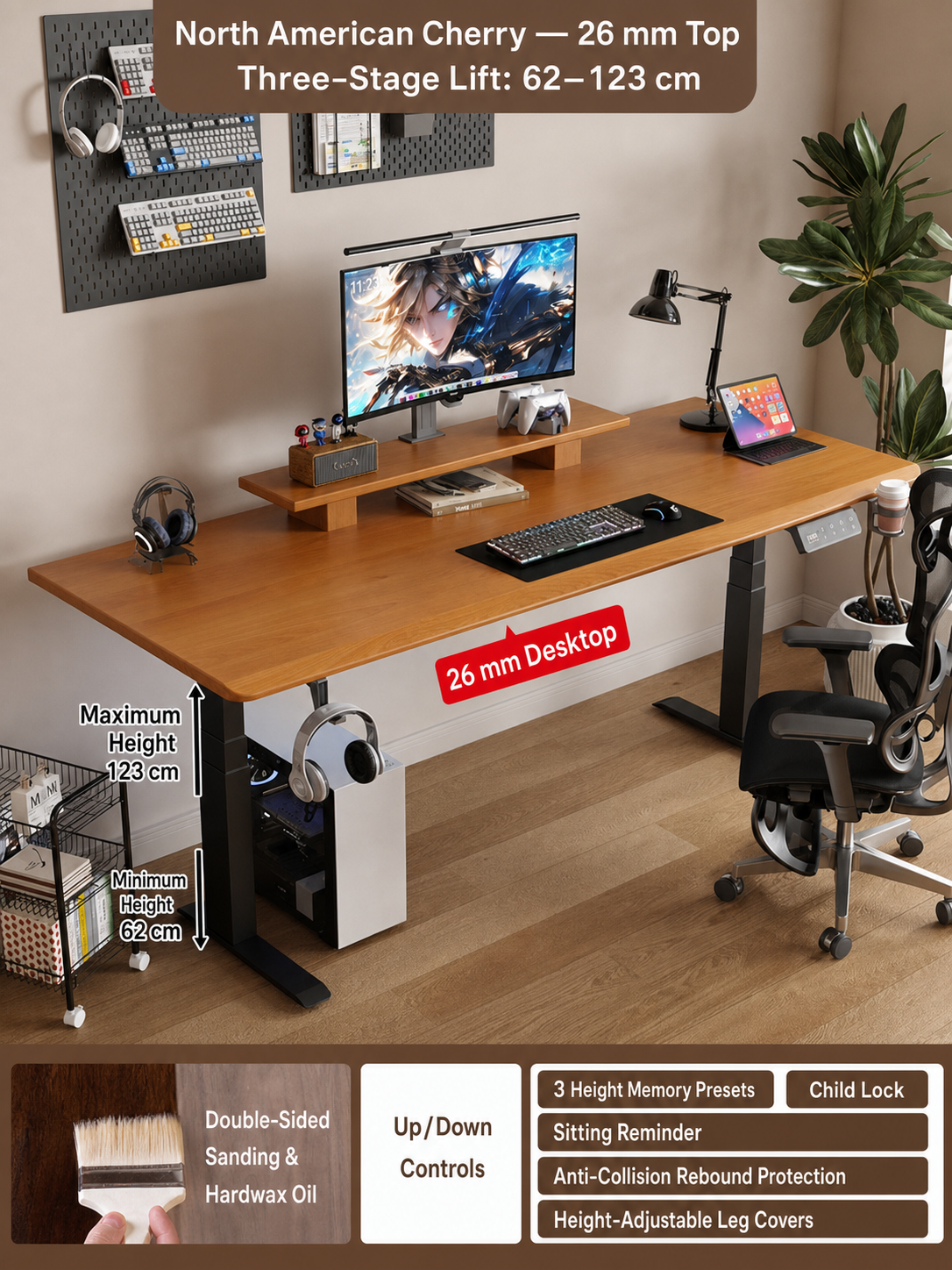 North American Cherry 26 mm three-stage desk