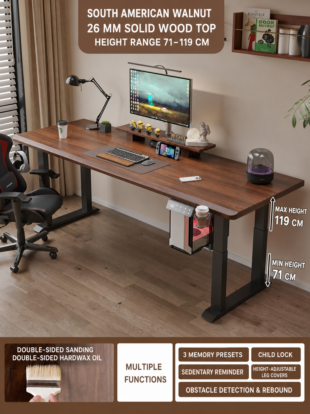 South American Walnut 26 mm two-stage desk