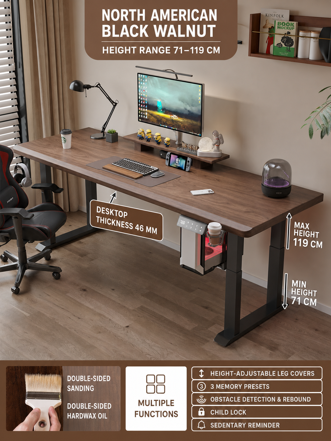 North American Black Walnut 46 mm two-stage desk