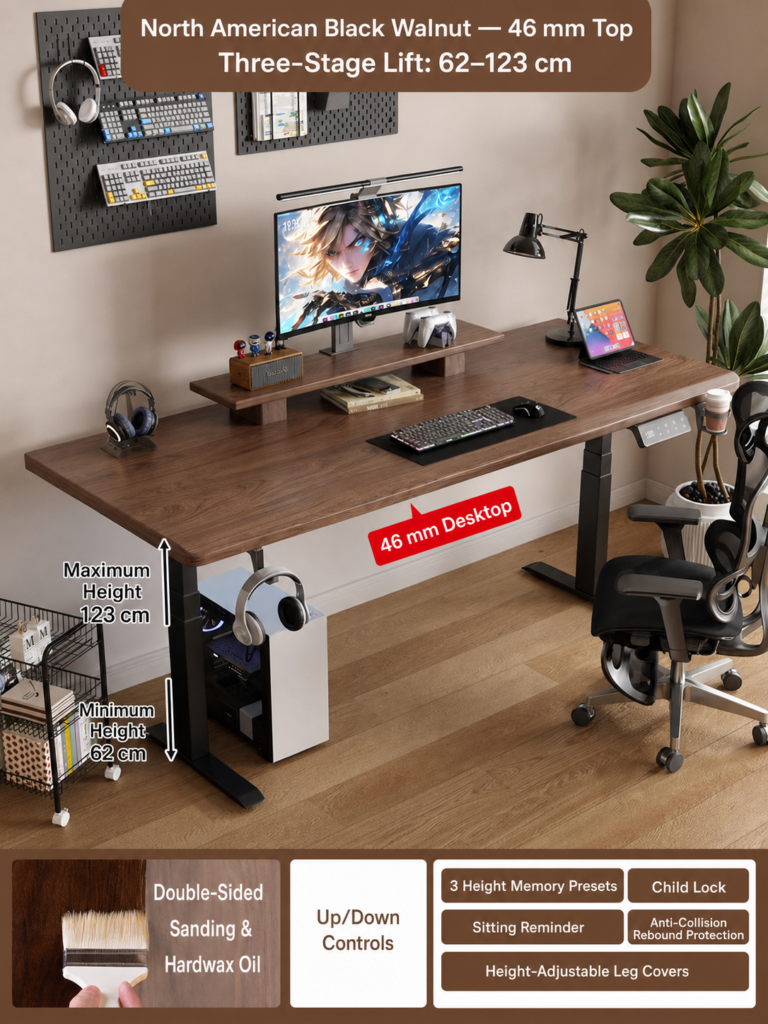 North American Black Walnut 46 mm three-stage desk